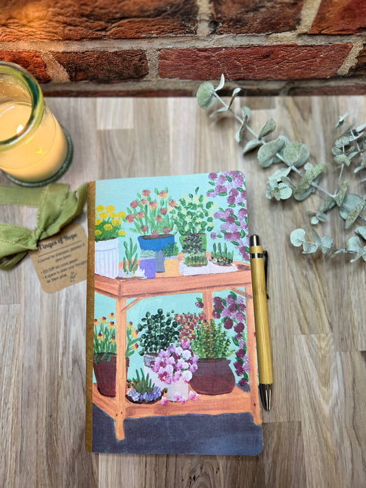 Garden Cart Journal - Floral Dot Grid Notebook for Plant Lovers