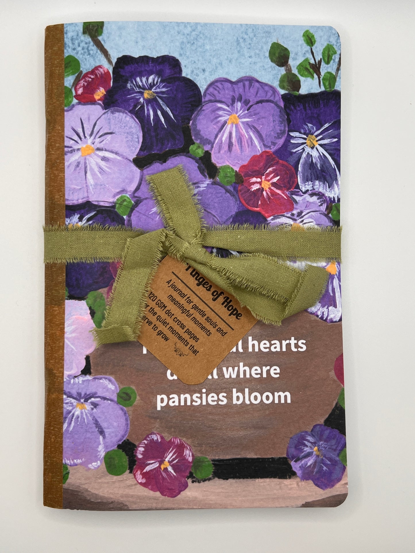 Thoughtful Hearts Journal – Floral Pansy Notebook with Dot Grid – Floral Dot Grid Journal for Reflection (5x8”)