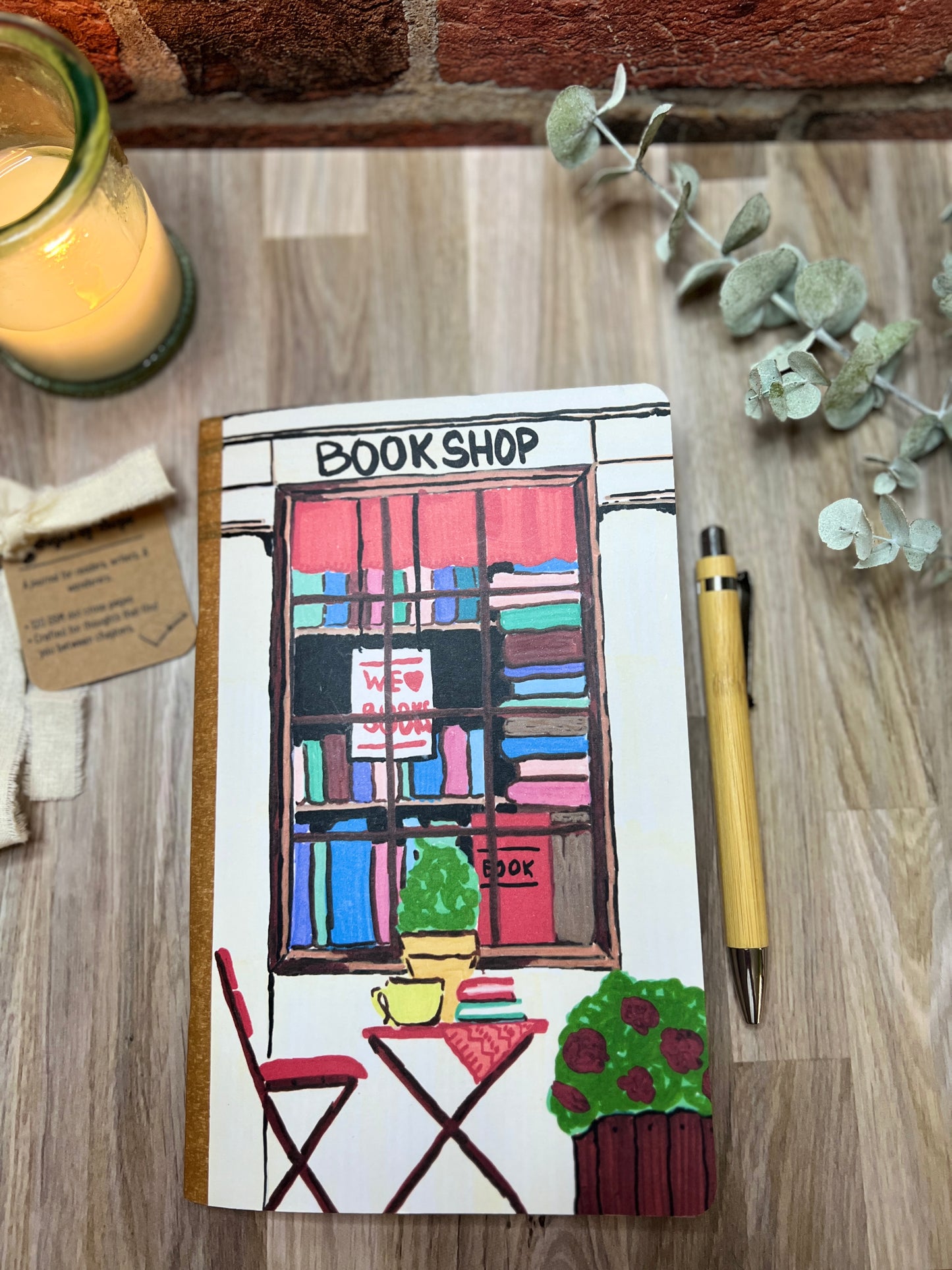 Cozy Bookshop Journal – Handmade Dot Grid Notebook for Readers, Writers & Book Lovers | 50 Pages | Tinges of Hope