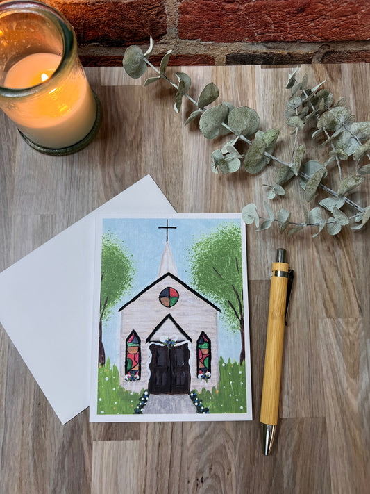 Rustic Church Wedding Card | Christian Blessing on Linen Cardstock | Faith-Based Hand-Painted Greeting