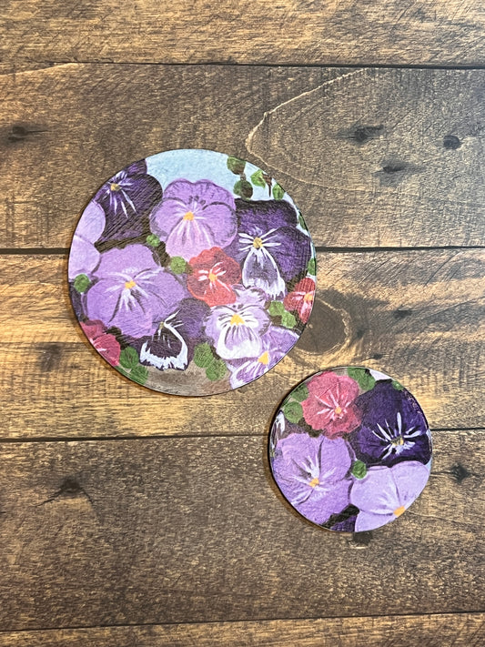 Pot of Pansies Round Magnet Set