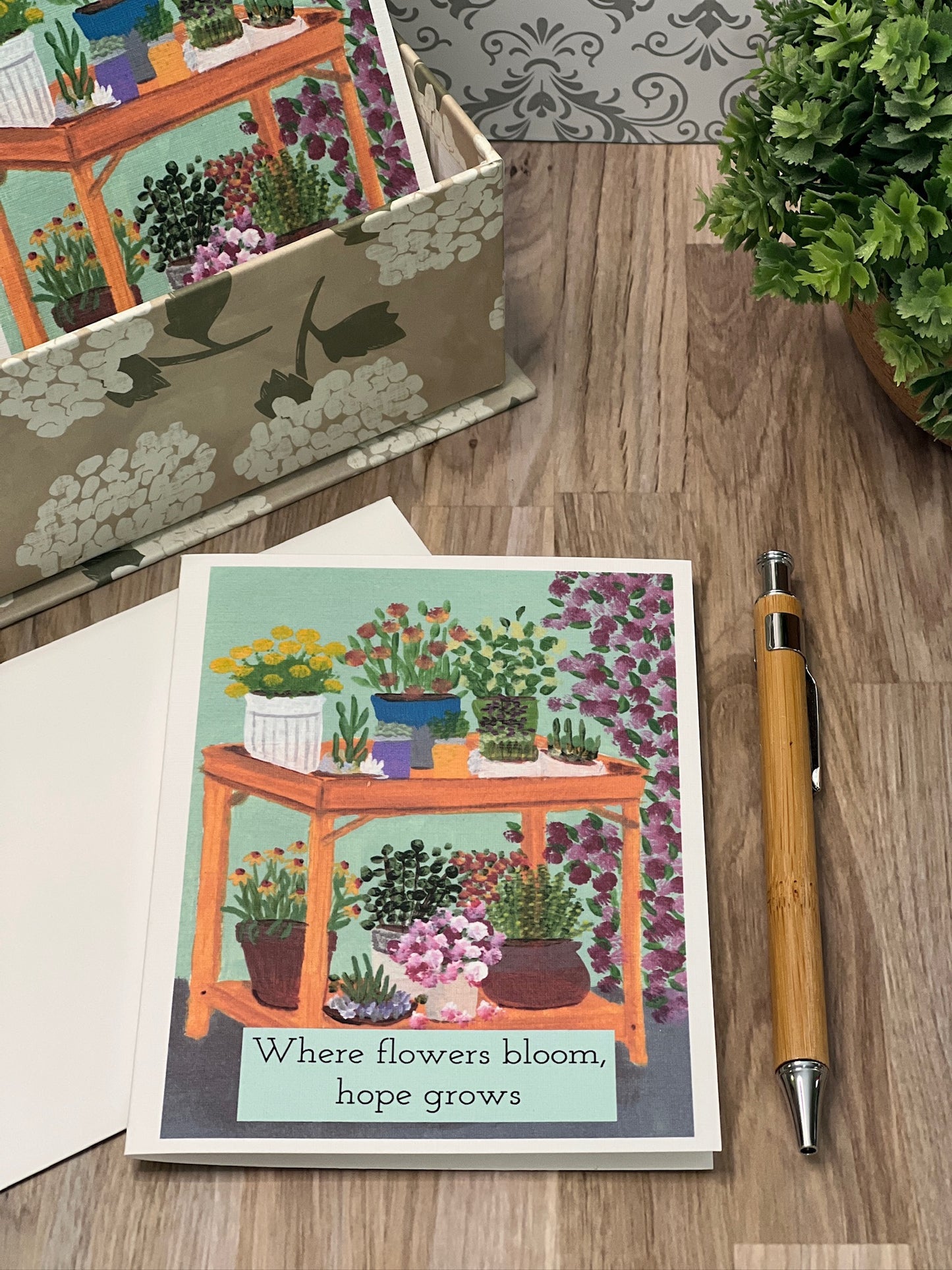 Greeting Card | Floral Garden Linen | Where Flowers Bloom, Hope Grows