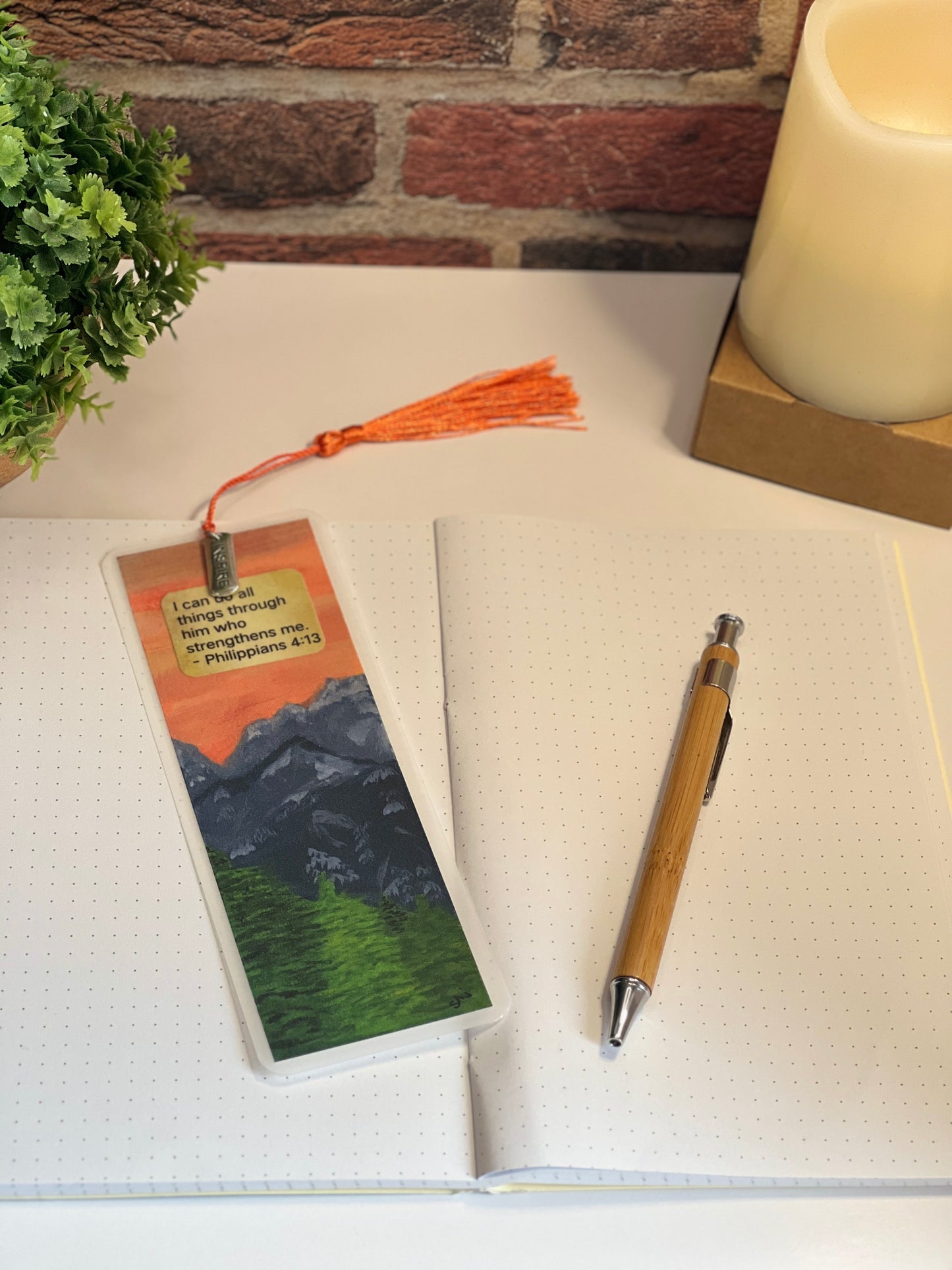 Inspirational Bookmark: Bible Verse, Silver Charm & Tassel