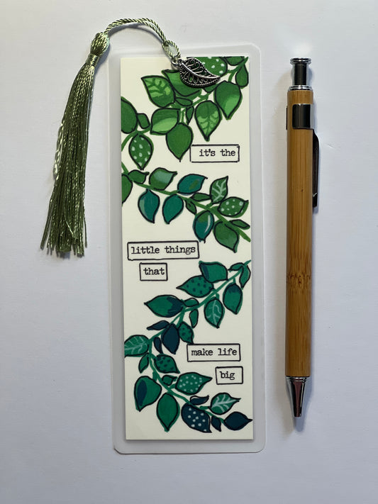 Botanical Bookmark: Leaves on Vine, Inspirational Quote, Silver Charm