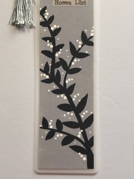 Hand-Painted Scripture Bookmark – Hosea 12:6, Angel Wing Charm