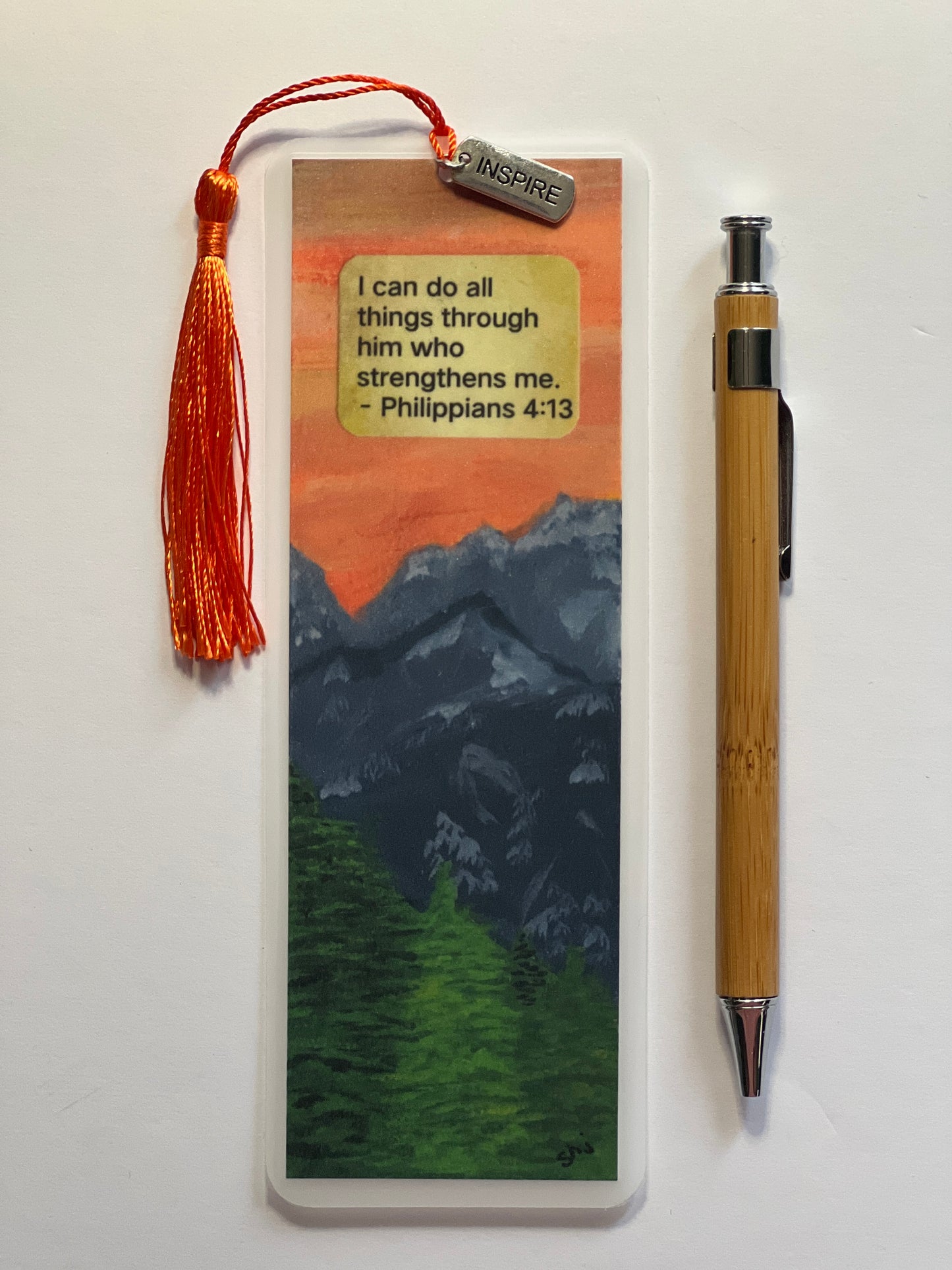 Inspirational Bookmark: Bible Verse, Silver Charm & Tassel