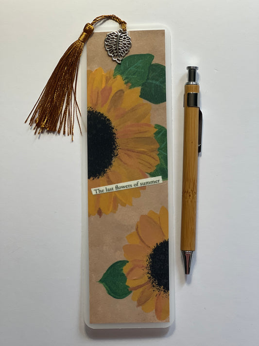 Sunflower Bookmark: Laminated Floral Bookmark with Tassel & Charm