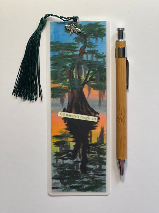 Hand-Painted Cypress Tree Bookmark: Bayou Nature Art with Tassel