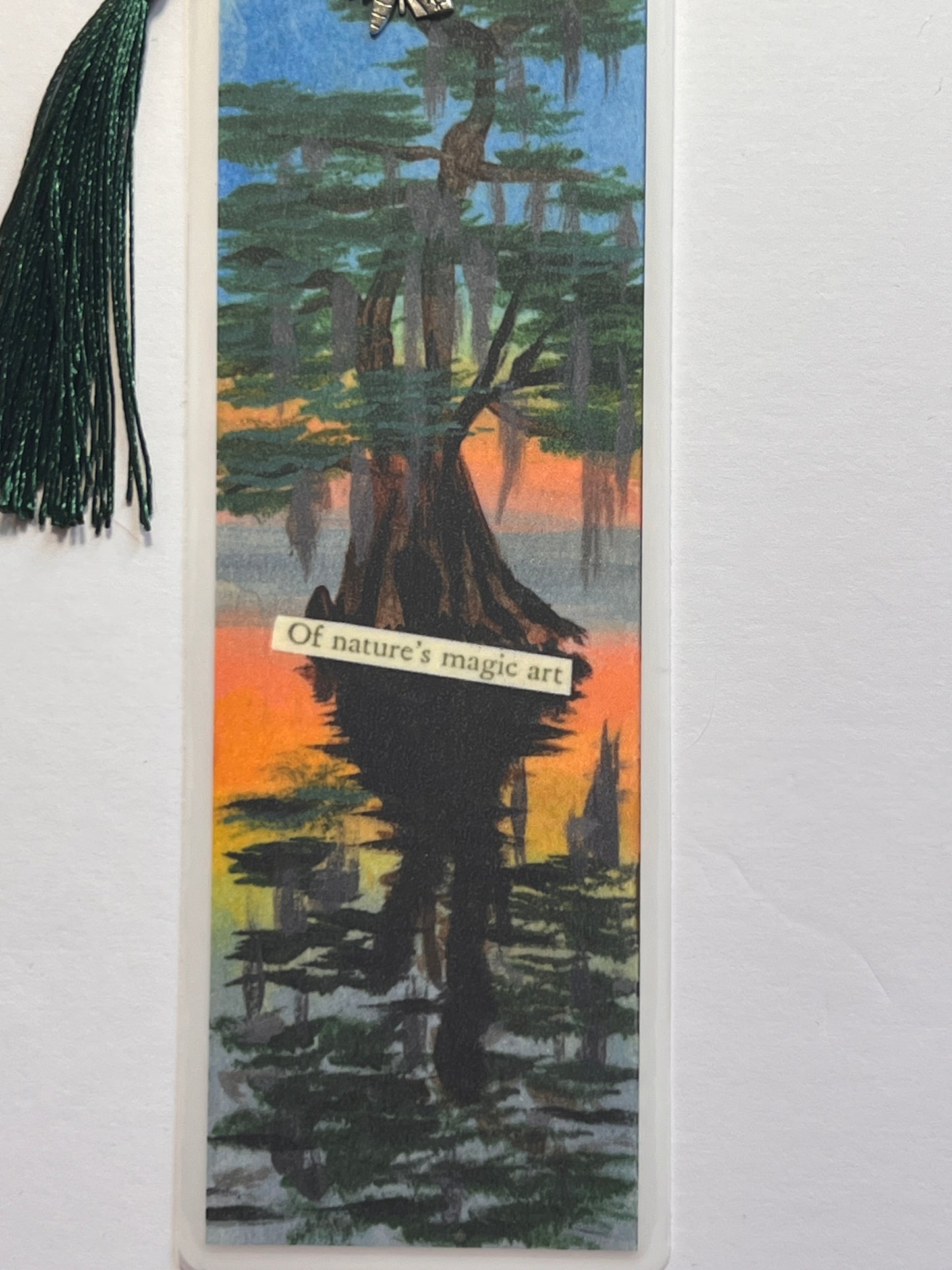 Nature Bookmark – Laminated Sunset Landscape | Gift for Readers | Bayou Cypress Tree