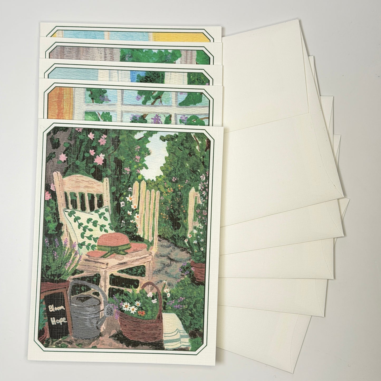 Notecard Kit | June Tend & Bloom | 5 Linen Cards, Writing Prompt & Pen