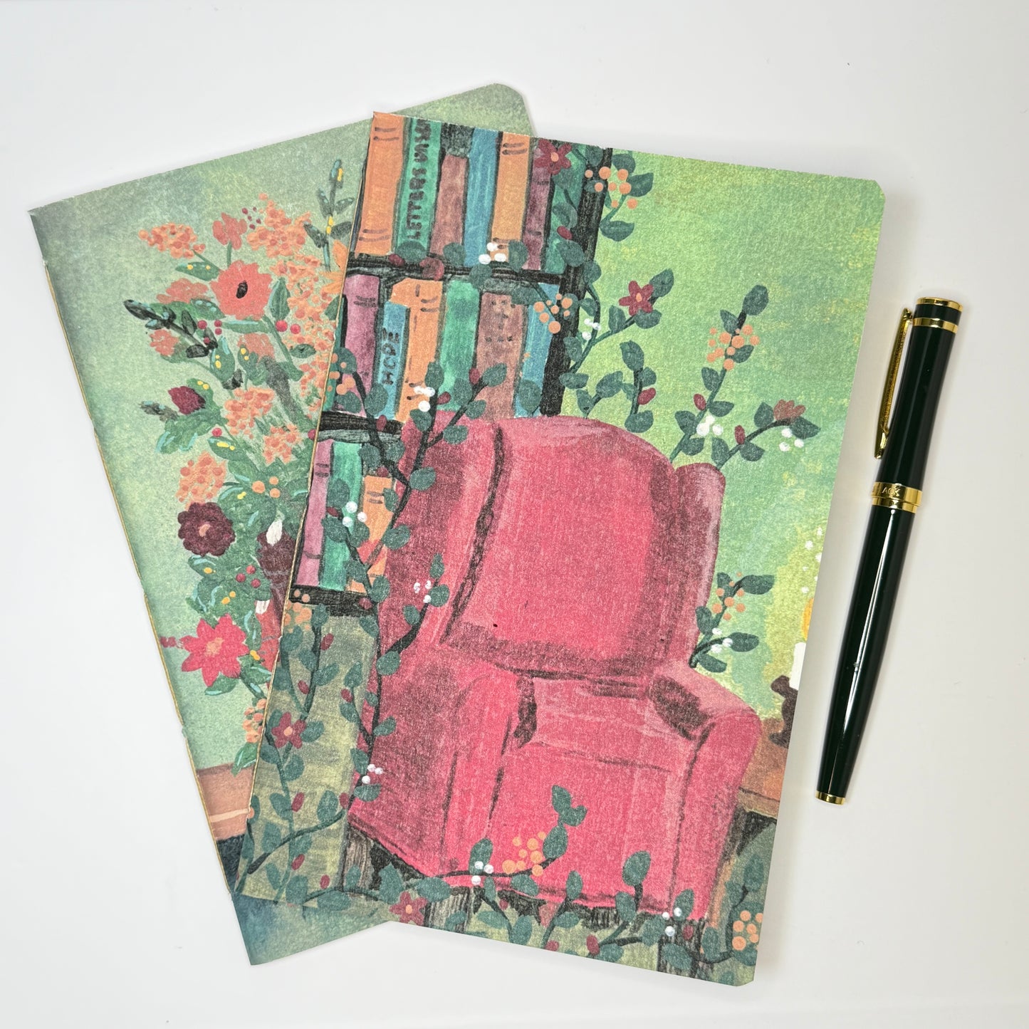 Journal | Wild Library Set | Hand-Stitched Floral Journal Set of 2 | Dot Grid | 5×8