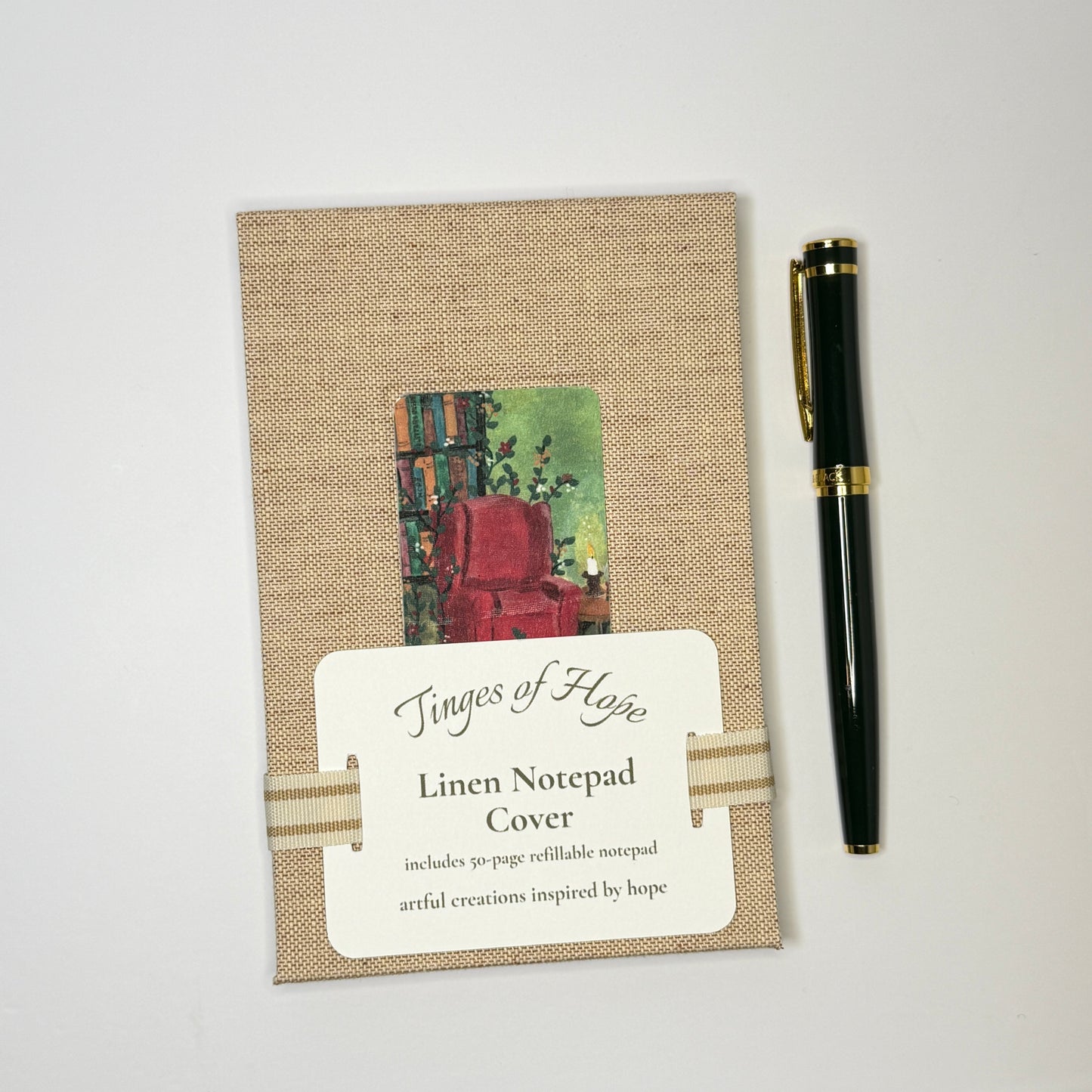 Notepad Cover | Library Chair | Reusable Linen Art Notepad Cover | 4×6