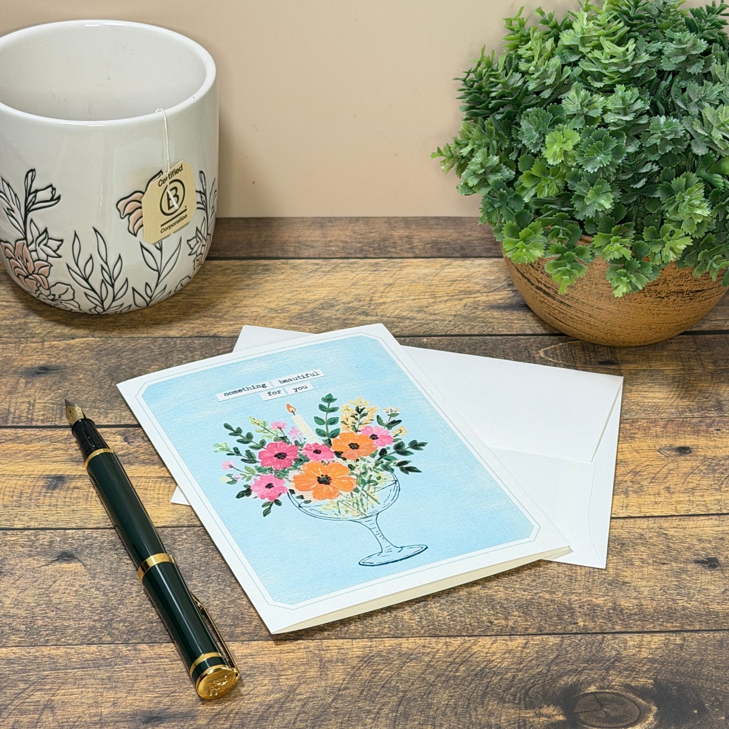 Notecard | Something Beautiful for You | Hand-Painted Floral Art | Blank Inside