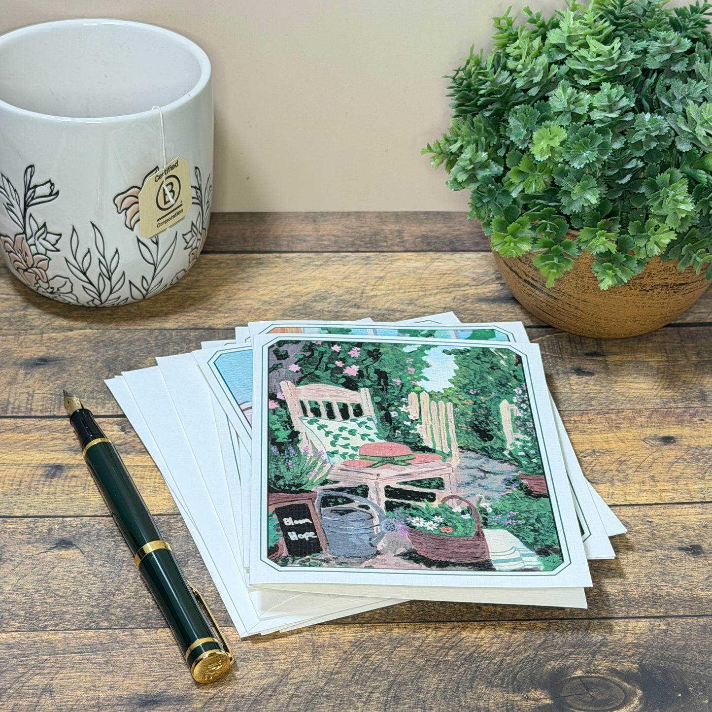 Notecard Kit | June Tend & Bloom | 5 Linen Cards, Writing Prompt & Pen