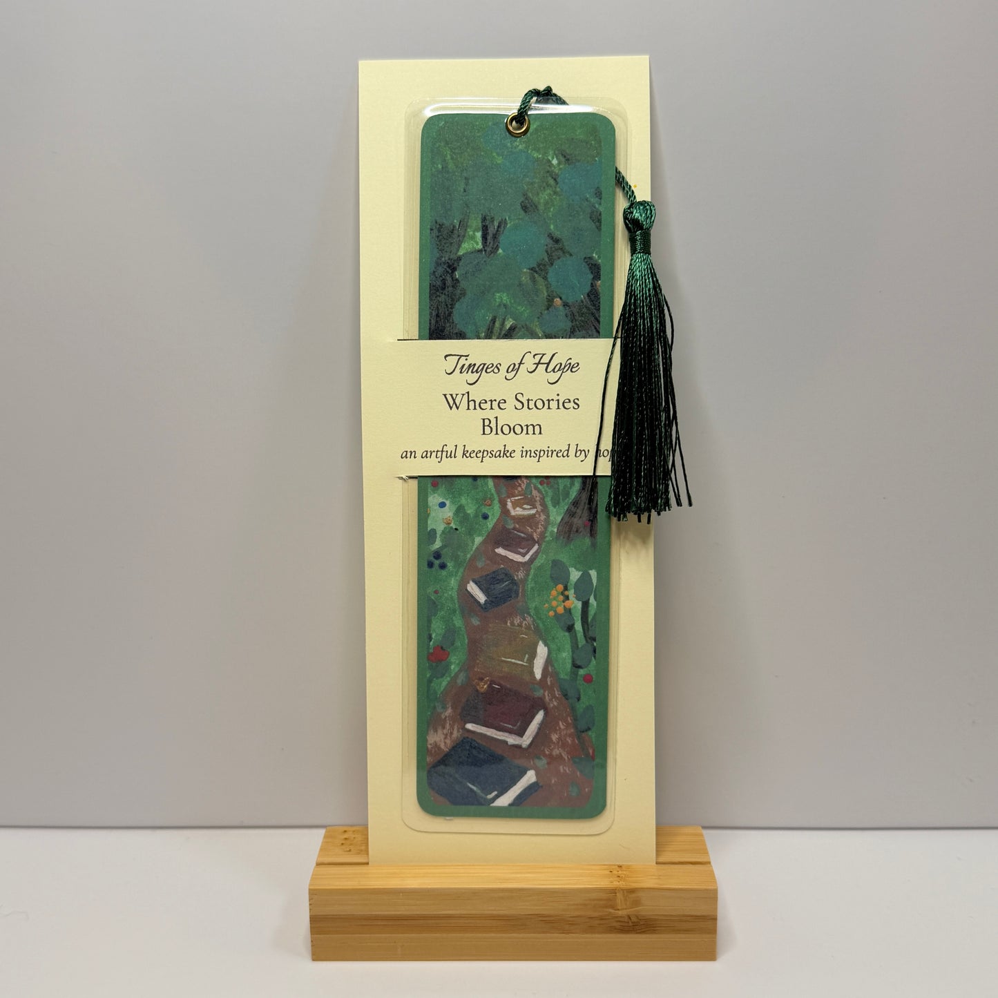 Bookmark | Where Stories Bloom Book Path | Laminated Art Bookmark with Tassel