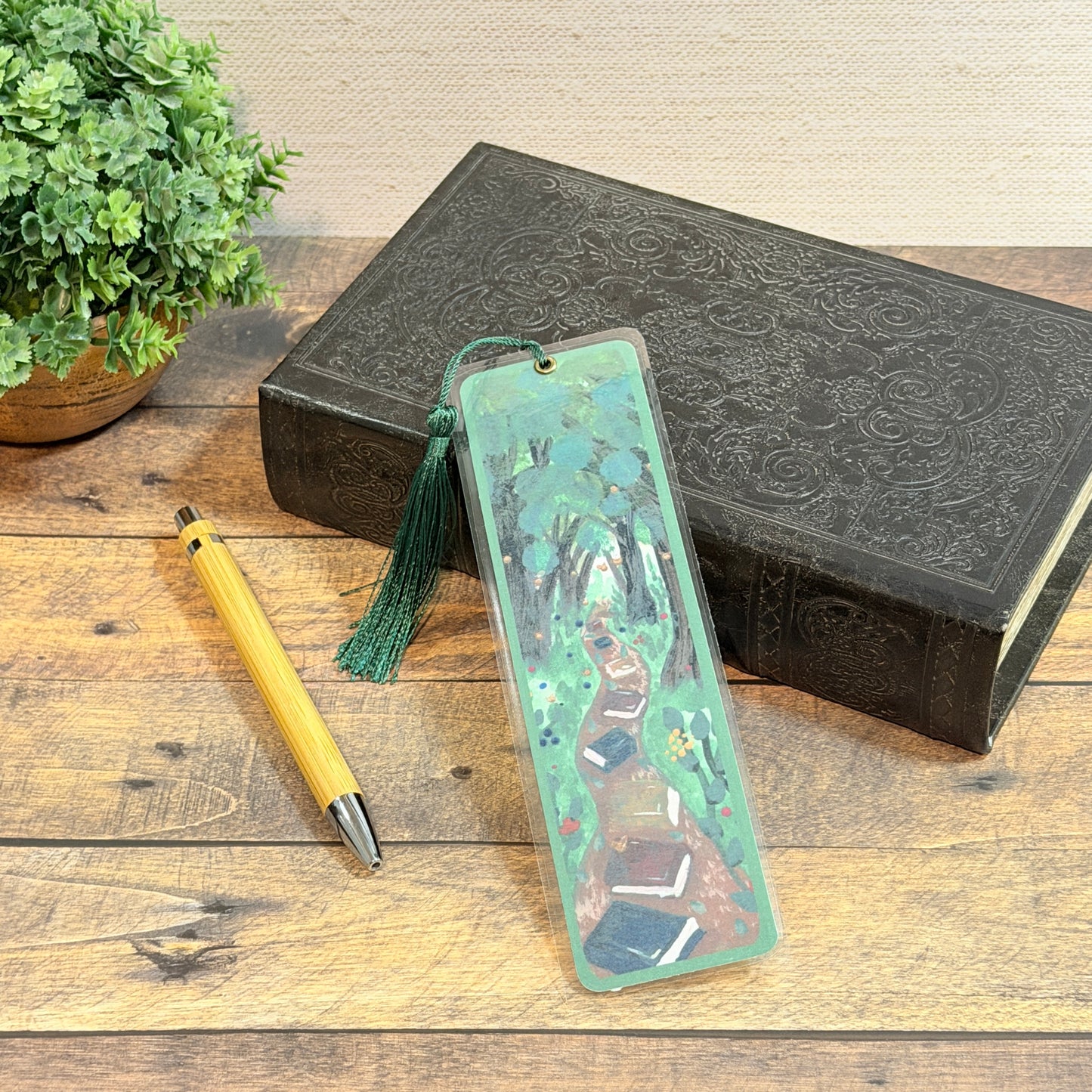 Bookmark | Where Stories Bloom Book Path | Laminated Art Bookmark with Tassel