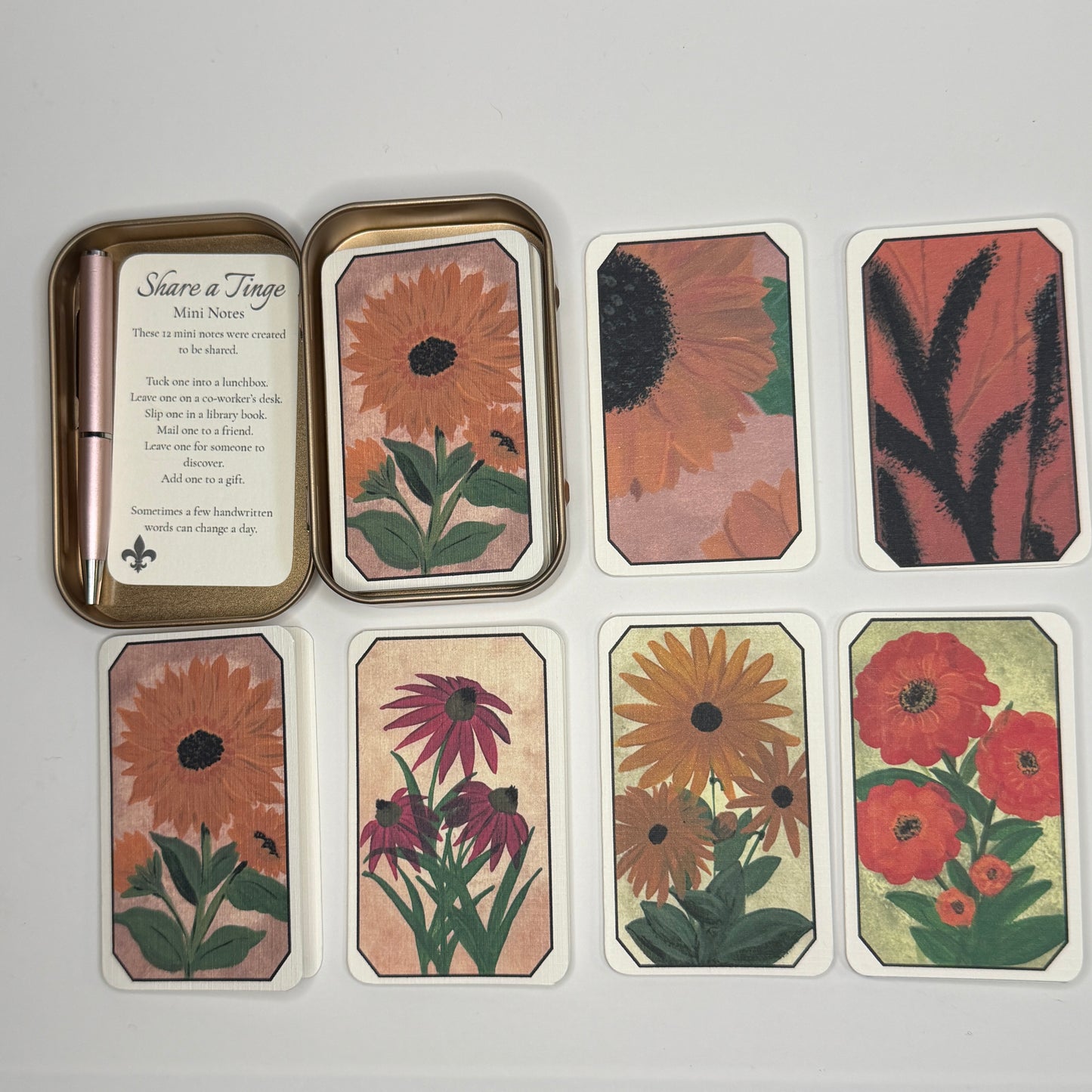 Mini Notes Gift Tin | Fall Florals | 12 Mini Notes & Pen