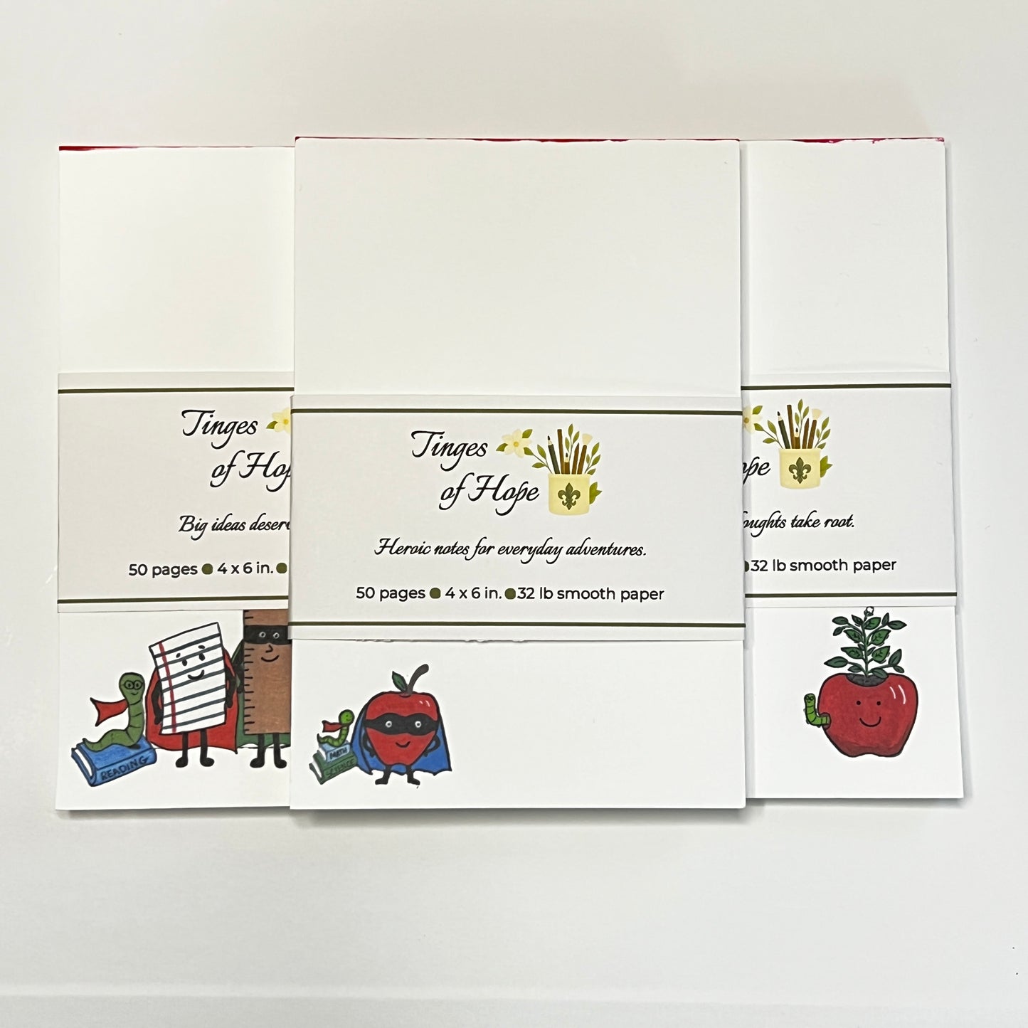 Apple and Bookworm Notepad • 4x6 Teacher & Book Lover Stationery | Classroom Gift with Pen