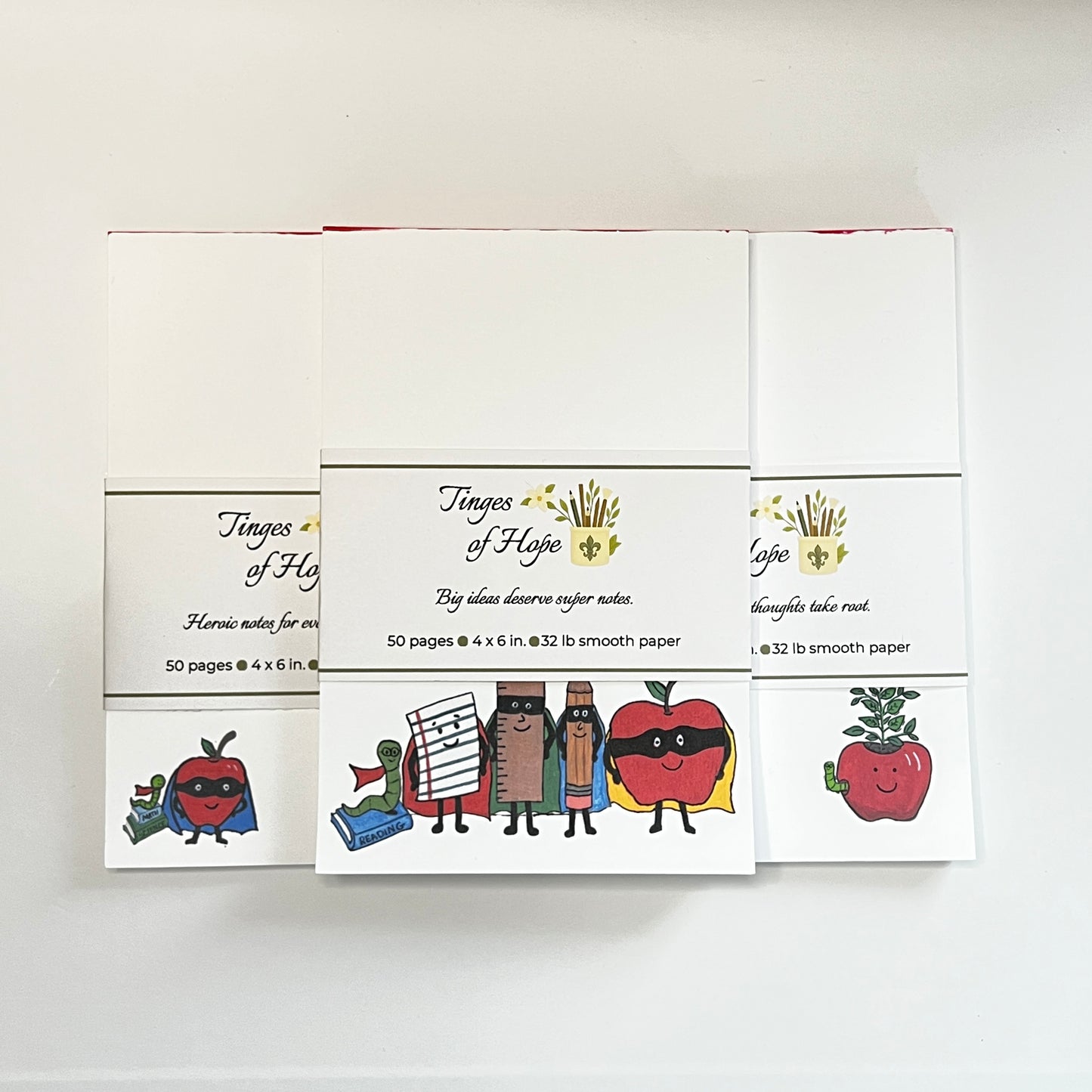 Learning Superheroes Notepad | 4x6 Teacher Stationery Pad with Bamboo Pen | Classroom Gift