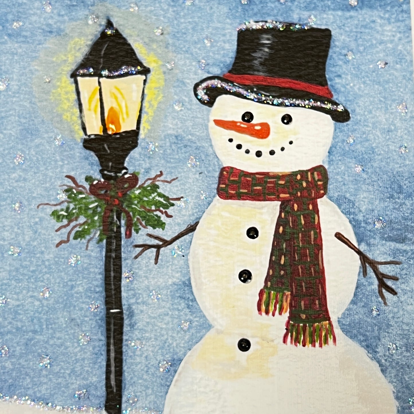 Glitter Snowman Christmas Cards | Hand Embellished, Green Envelopes (Set of 5)