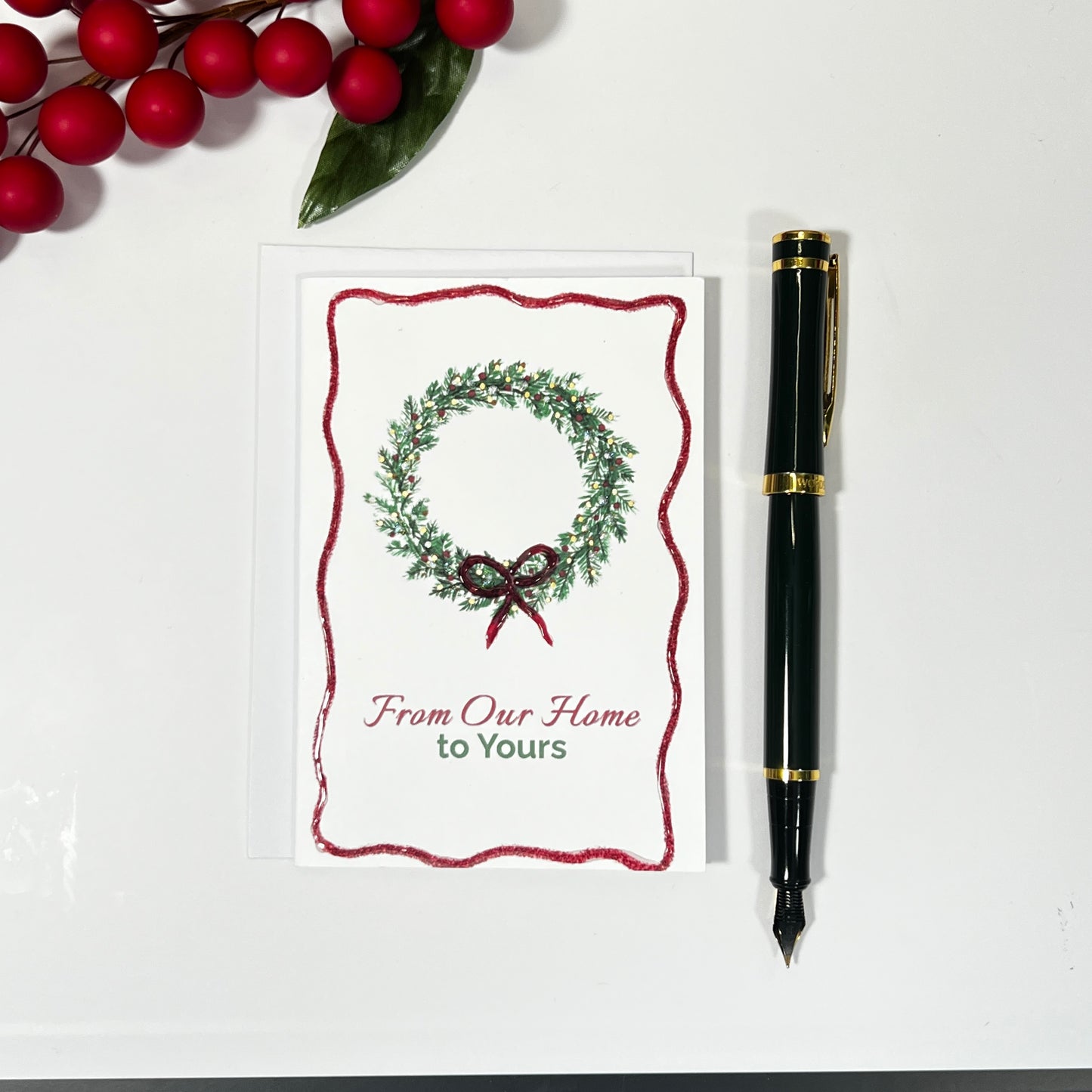 Hand-Embellished Christmas Cards | Glitter Wreath, A1 Notecard Set