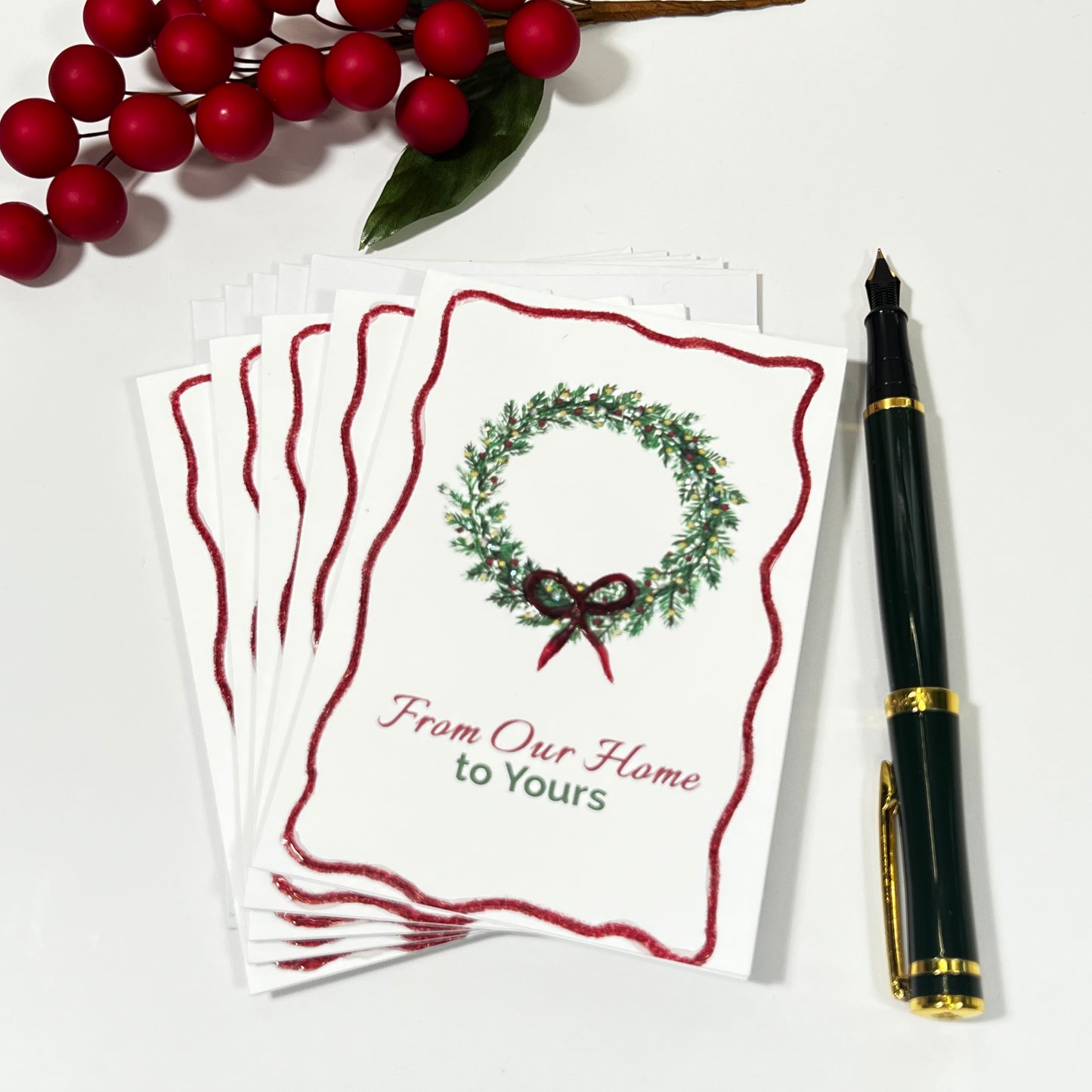 Hand-Embellished Christmas Cards | Glitter Wreath, A1 Notecard Set