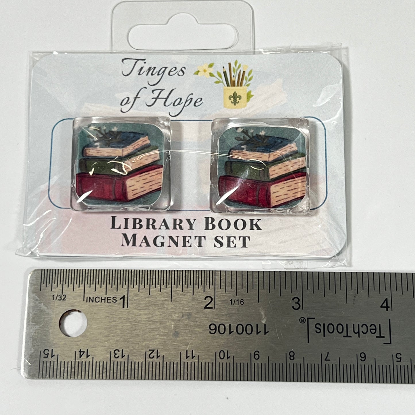 Library Book Magnet Set – 30mm Square Glass Book Stack Art for Fridge & Office