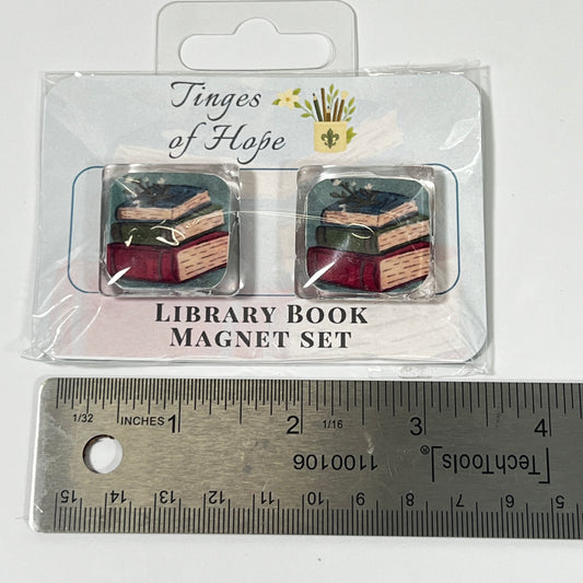 Library Book Magnet Set – 30mm Square Glass Book Stack Art for Fridge & Office