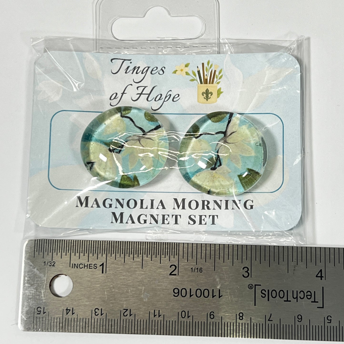 Glass Magnet Set | Magnolia Morning | Peaceful Spring Floral Fridge Decor