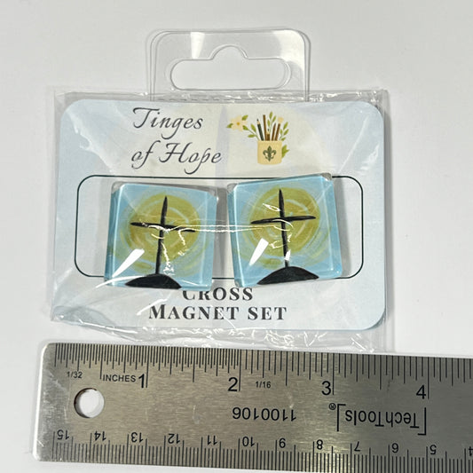 Cross Magnet Set – 30mm Square Glass Christian Art for Fridge & Office