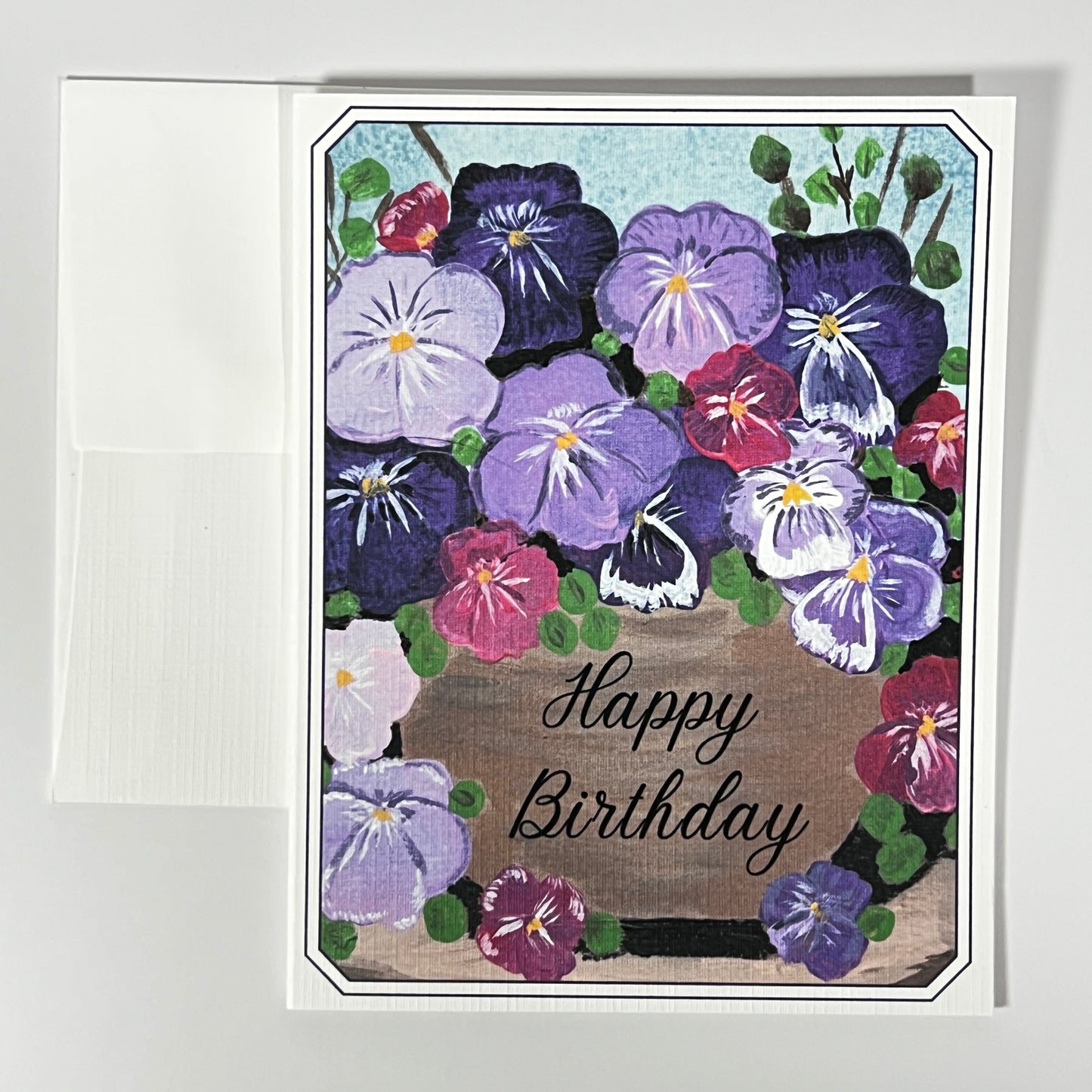 Birthday Greeting Card | Vintage Pansy | Hand-Painted Floral Art