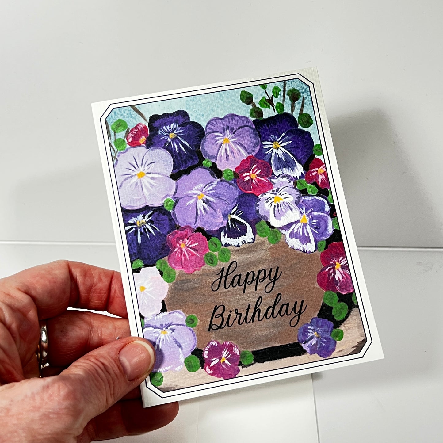 Birthday Greeting Card | Vintage Pansy | Hand-Painted Floral Art