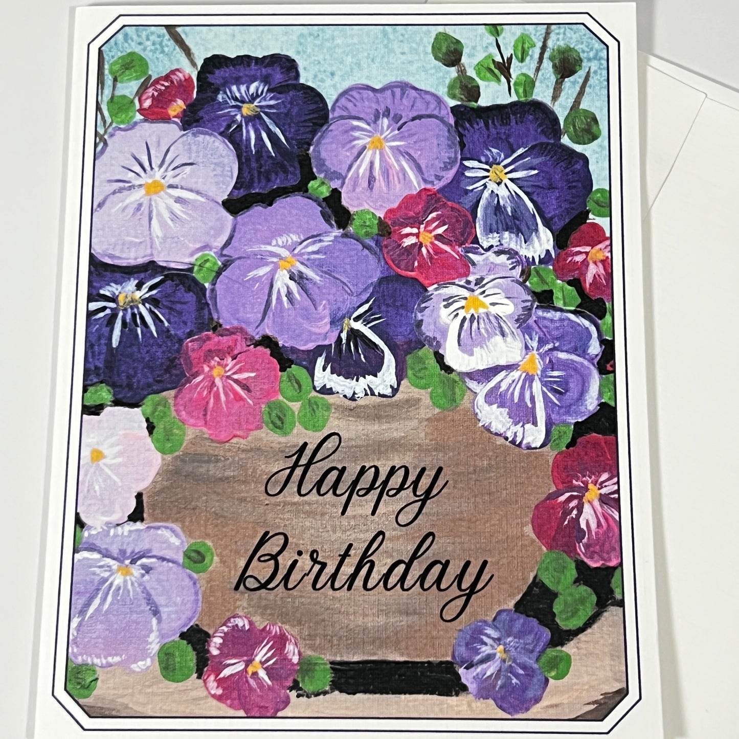 Birthday Greeting Card | Vintage Pansy | Hand-Painted Floral Art