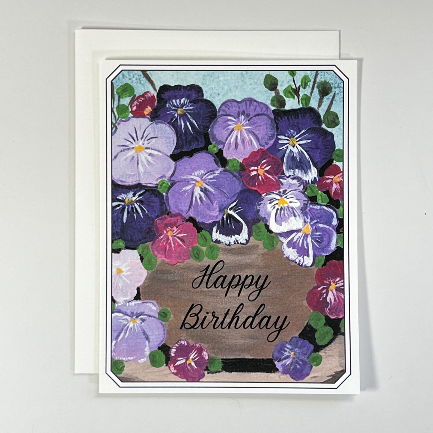 Birthday Greeting Card | Vintage Pansy | Hand-Painted Floral Art