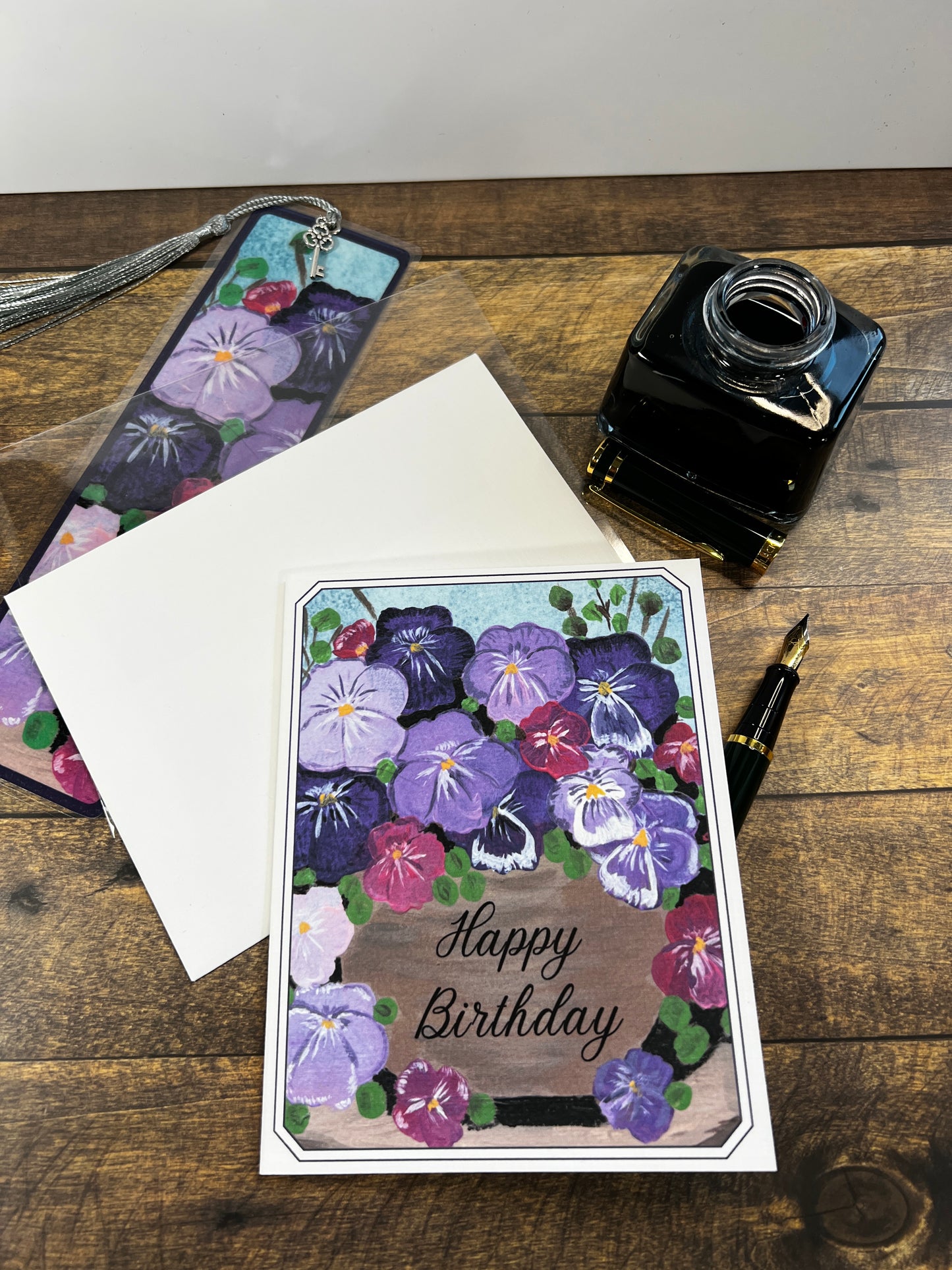 Birthday Greeting Card | Vintage Pansy | Hand-Painted Floral Art