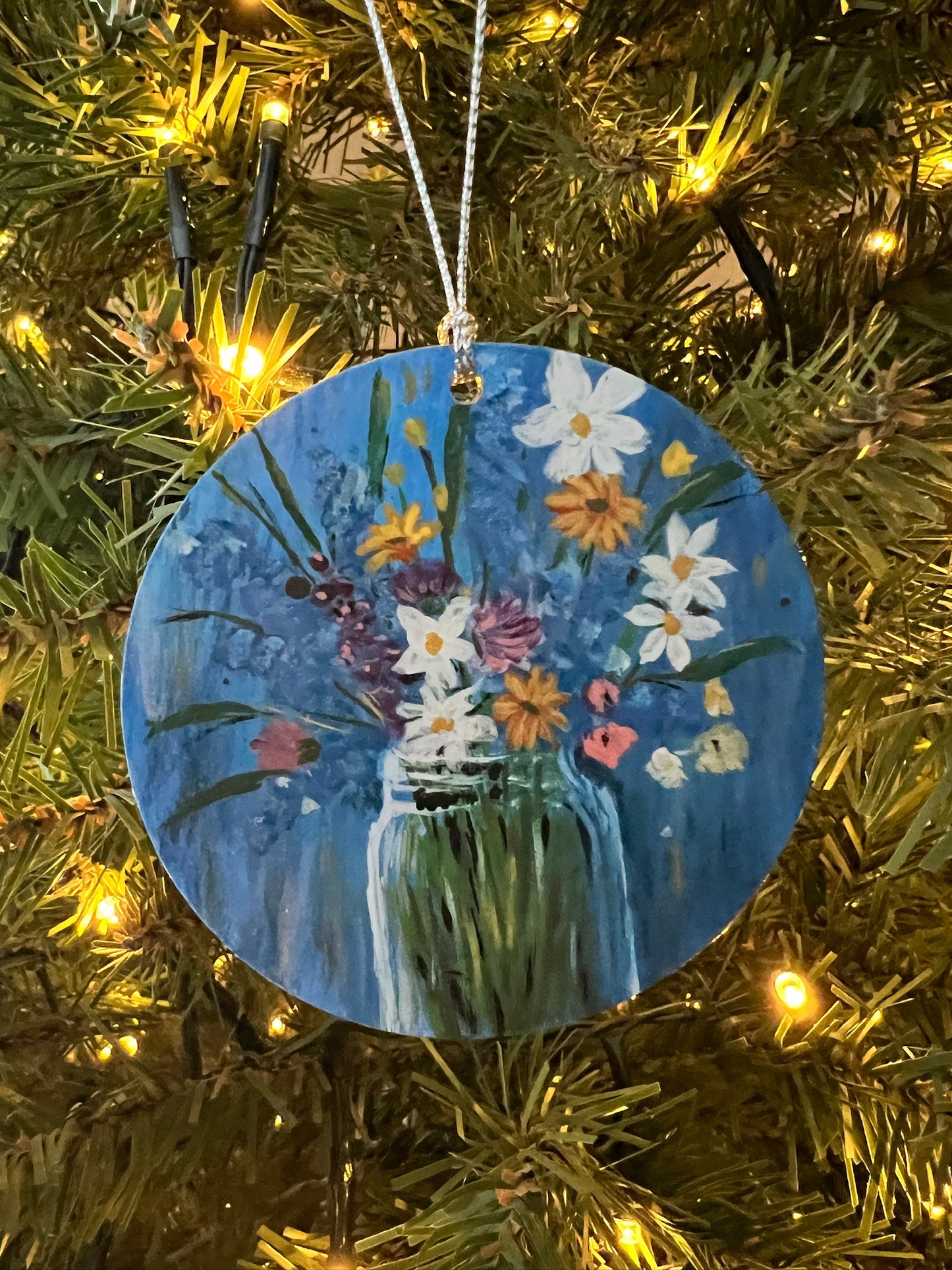 Hand-painted Spring Floral Ornament (Blue)