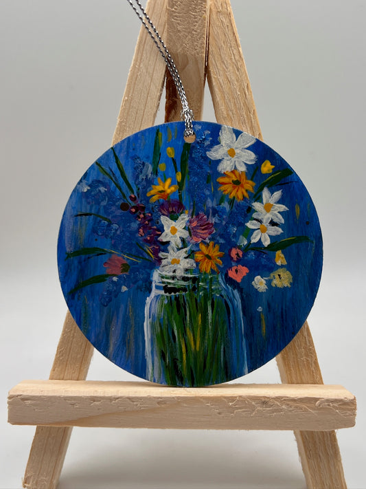 Hand-painted Spring Floral Ornament (Blue)