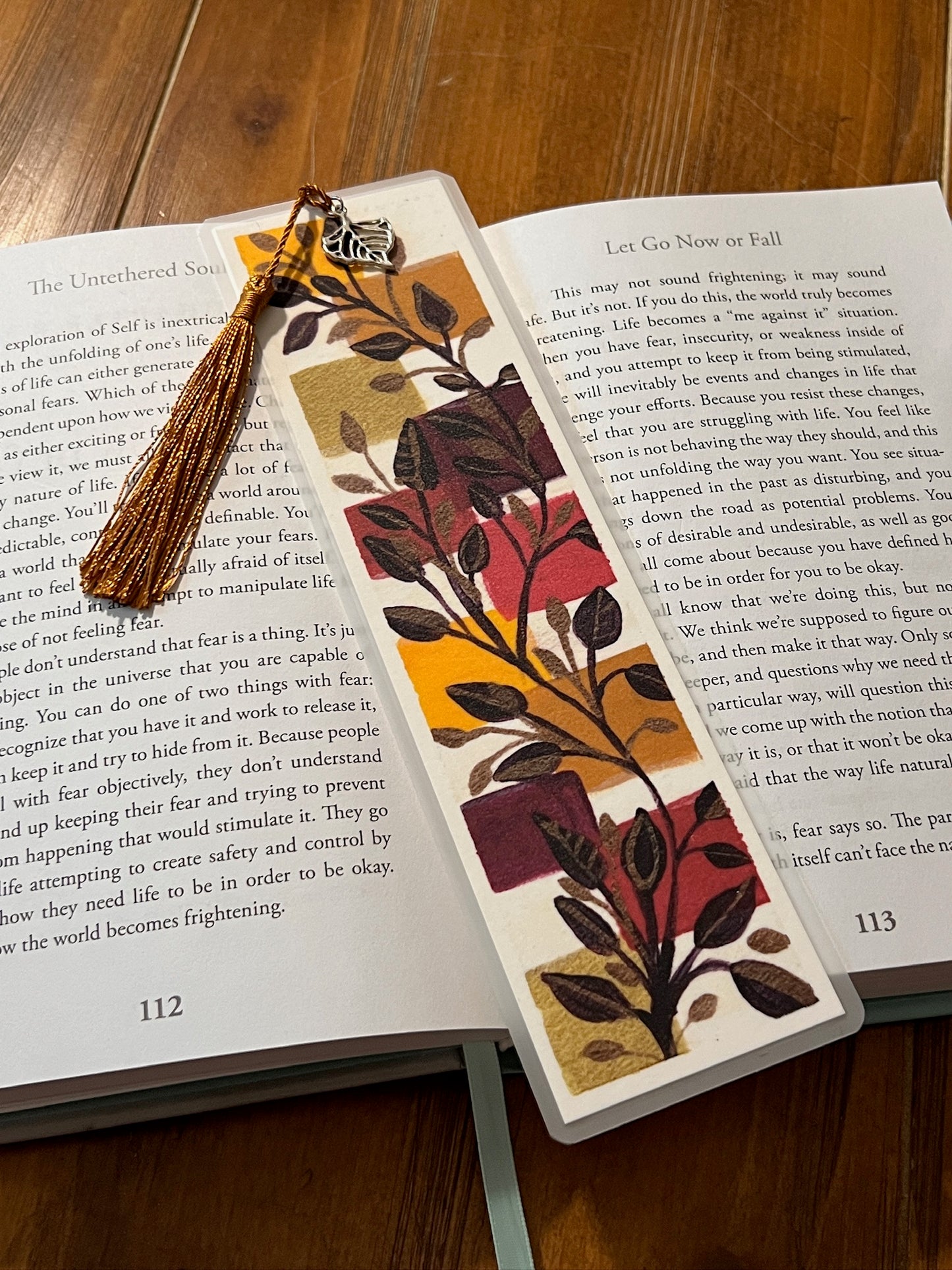 Laminated Bookmark | Burgundy Leaves | Fall Foliage Art with Gold & Red