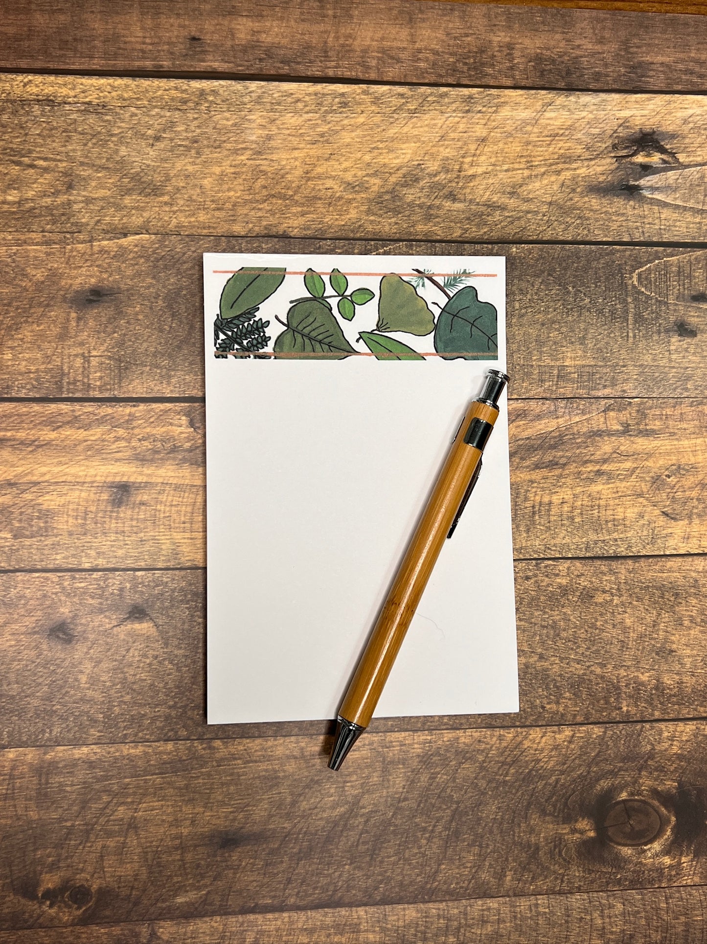 Green Leaves Notepad: Botanical Stationery with Hand-Painted Design