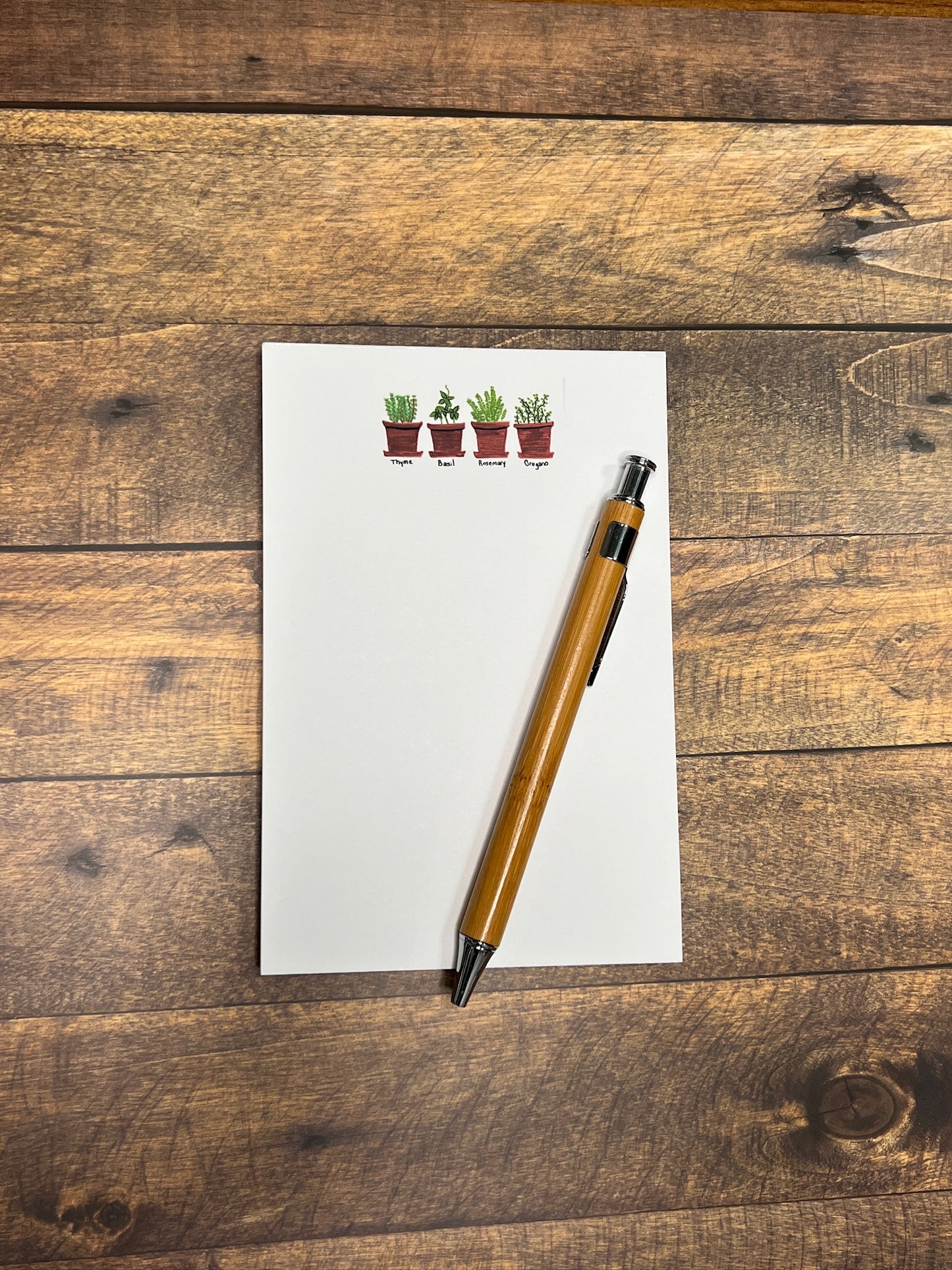 Herb Garden Notepad: Hand-Painted Potted Herbs Design