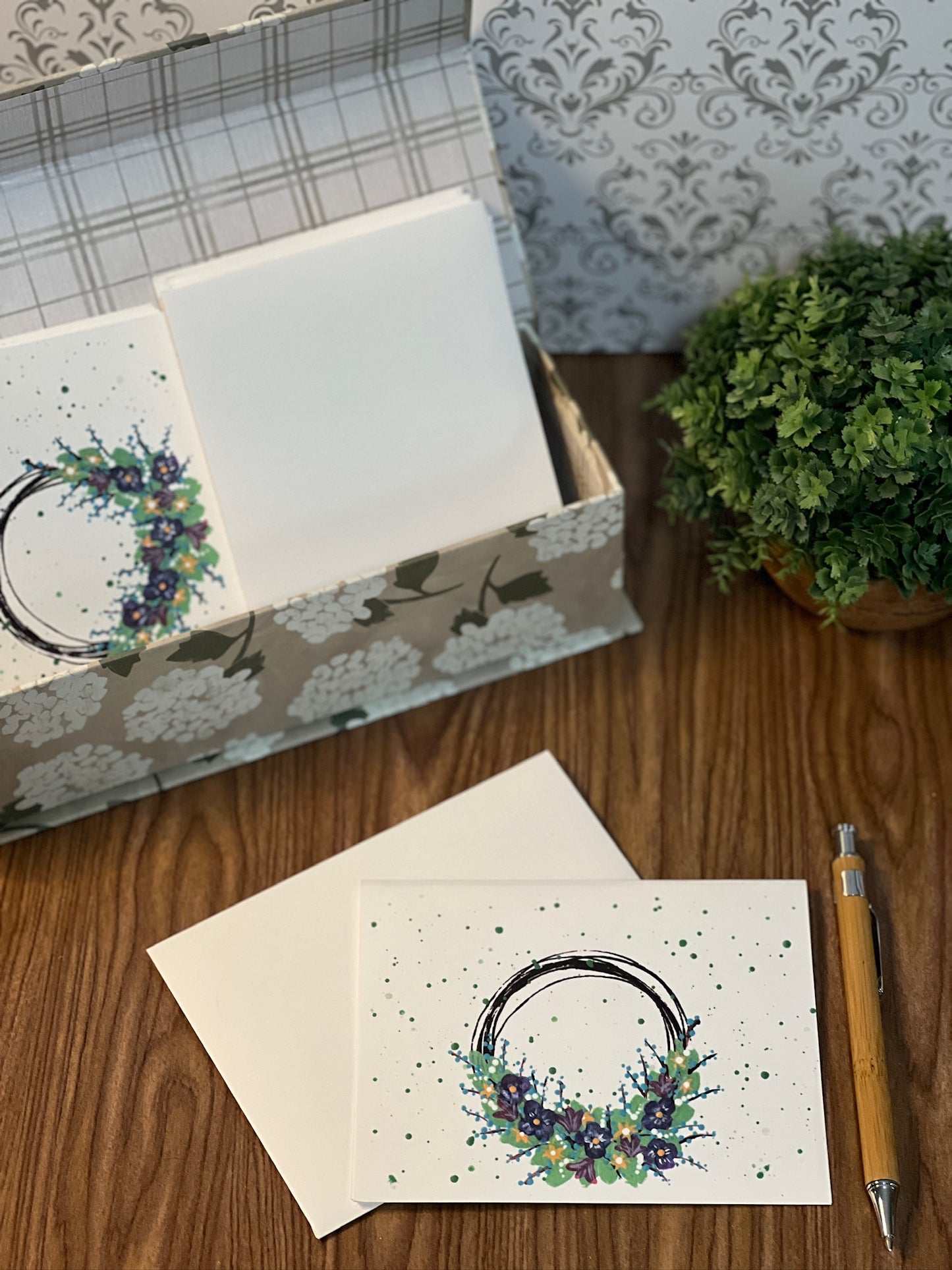 Greeting Card | Floral Wreath | Hand-Painted Watercolor-Look Art
