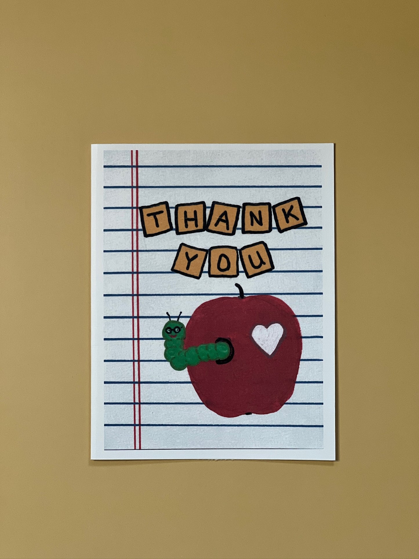 Teacher Thank You Card | Apple & Worm | Hand-Painted Appreciation Art