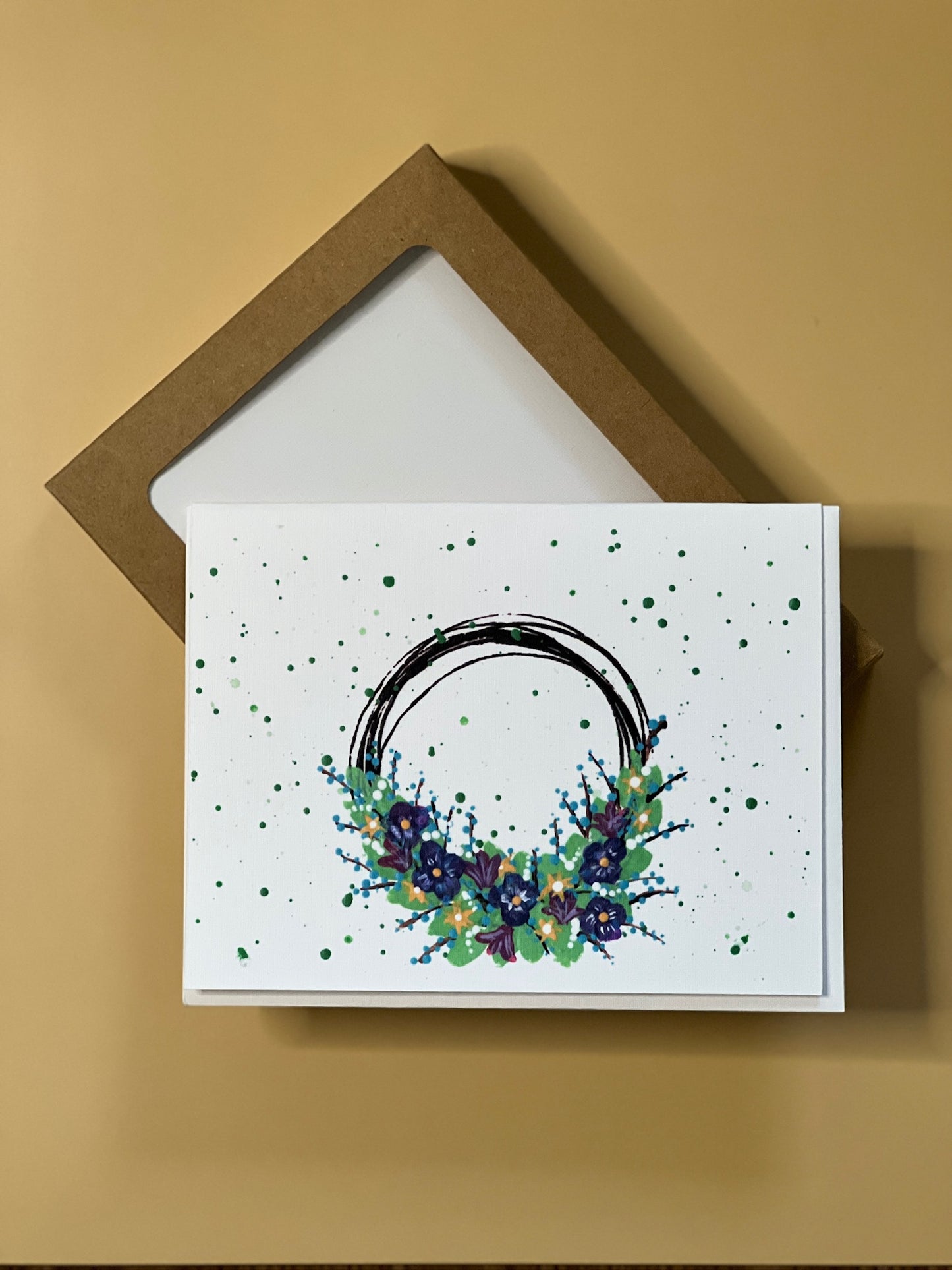 Greeting Card | Floral Wreath | Hand-Painted Watercolor-Look Art