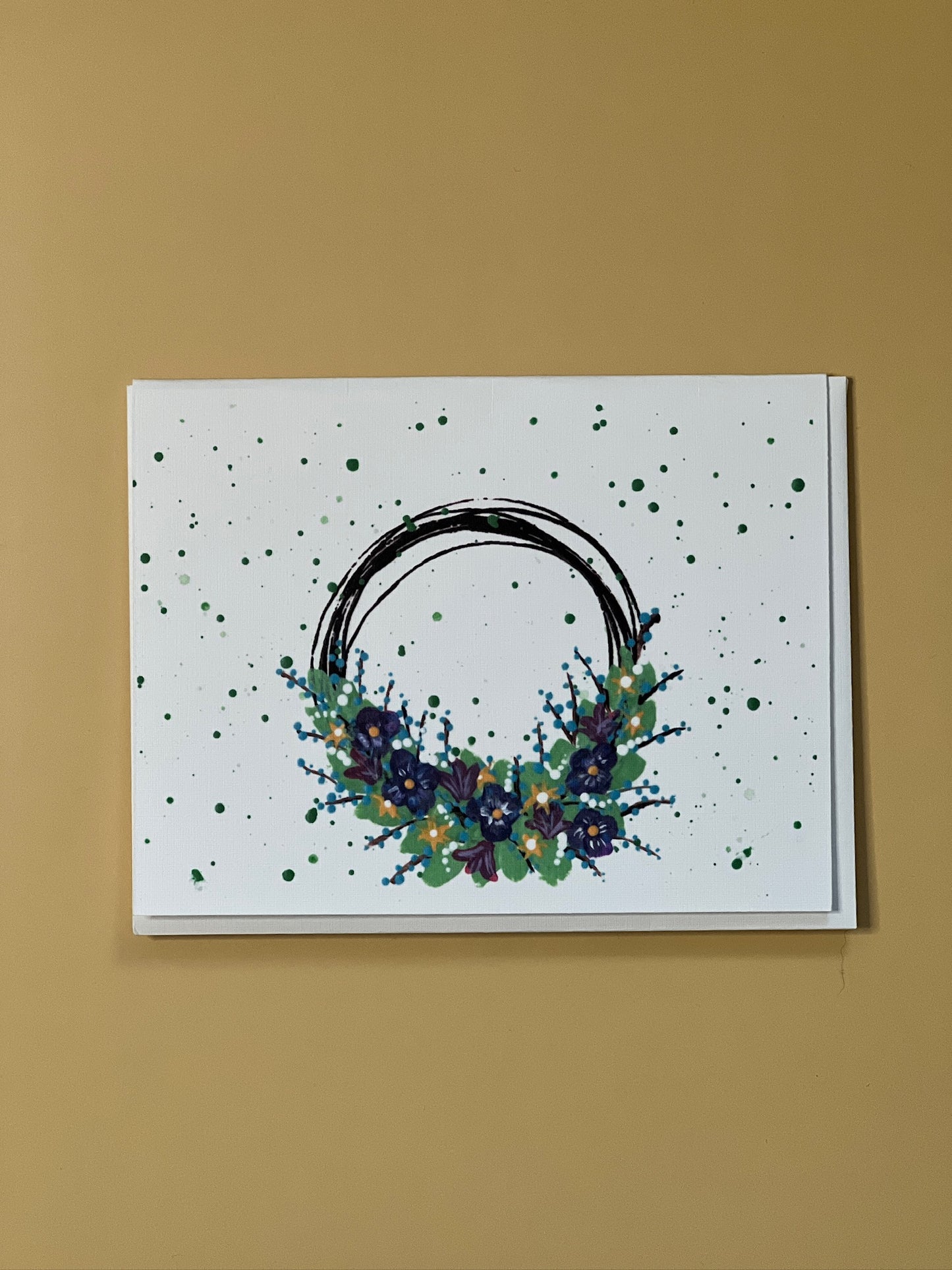 Greeting Card | Floral Wreath | Hand-Painted Watercolor-Look Art