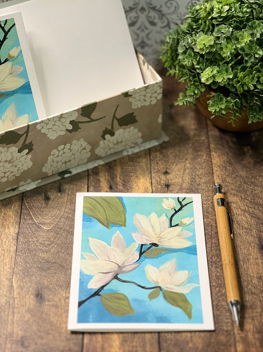 Greeting Card | White Magnolia Blossom | Hand-Painted Floral Art