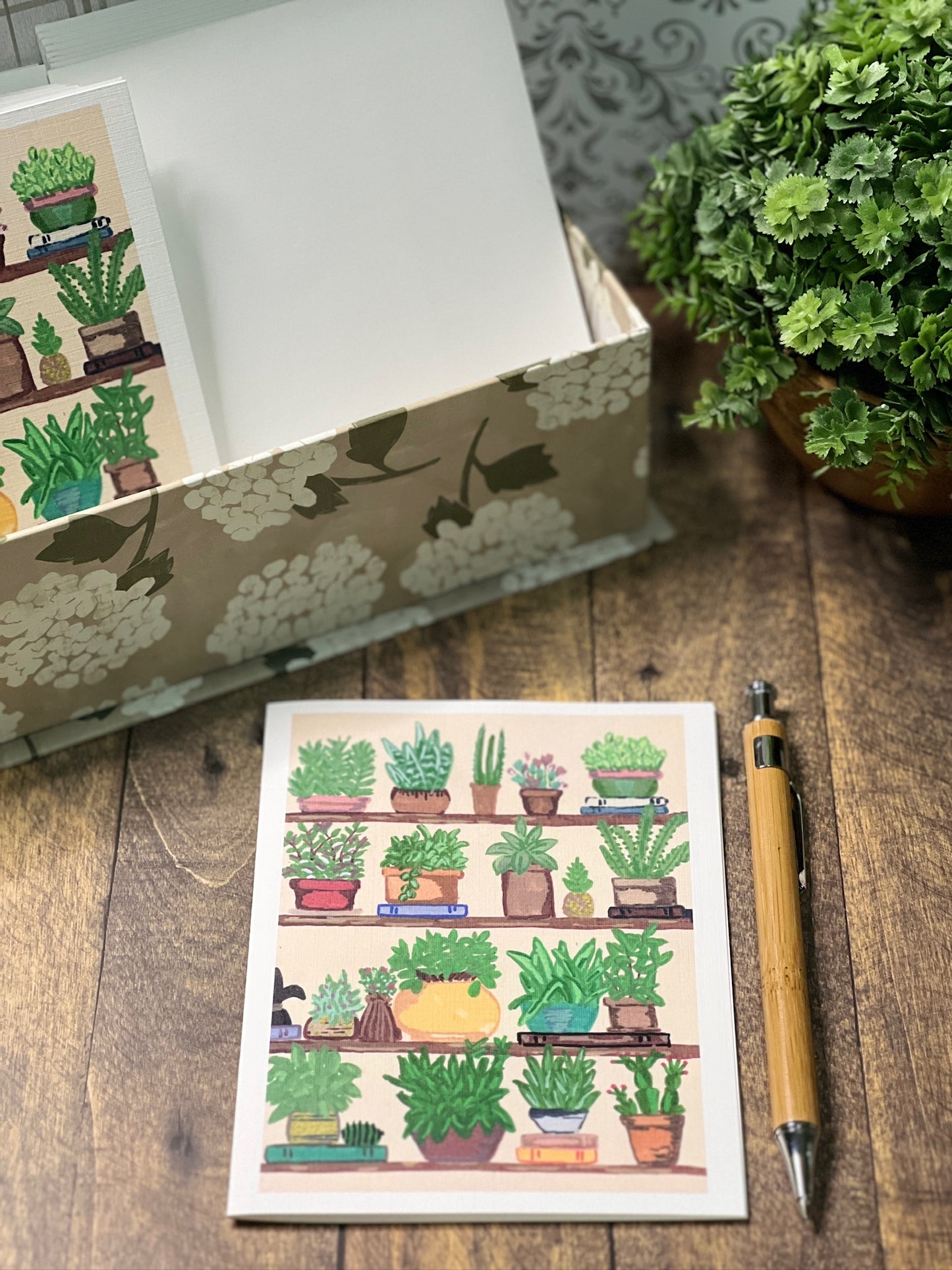 Greeting Card | Houseplant Shelf | Hand-Painted Succulent & Greenery Art