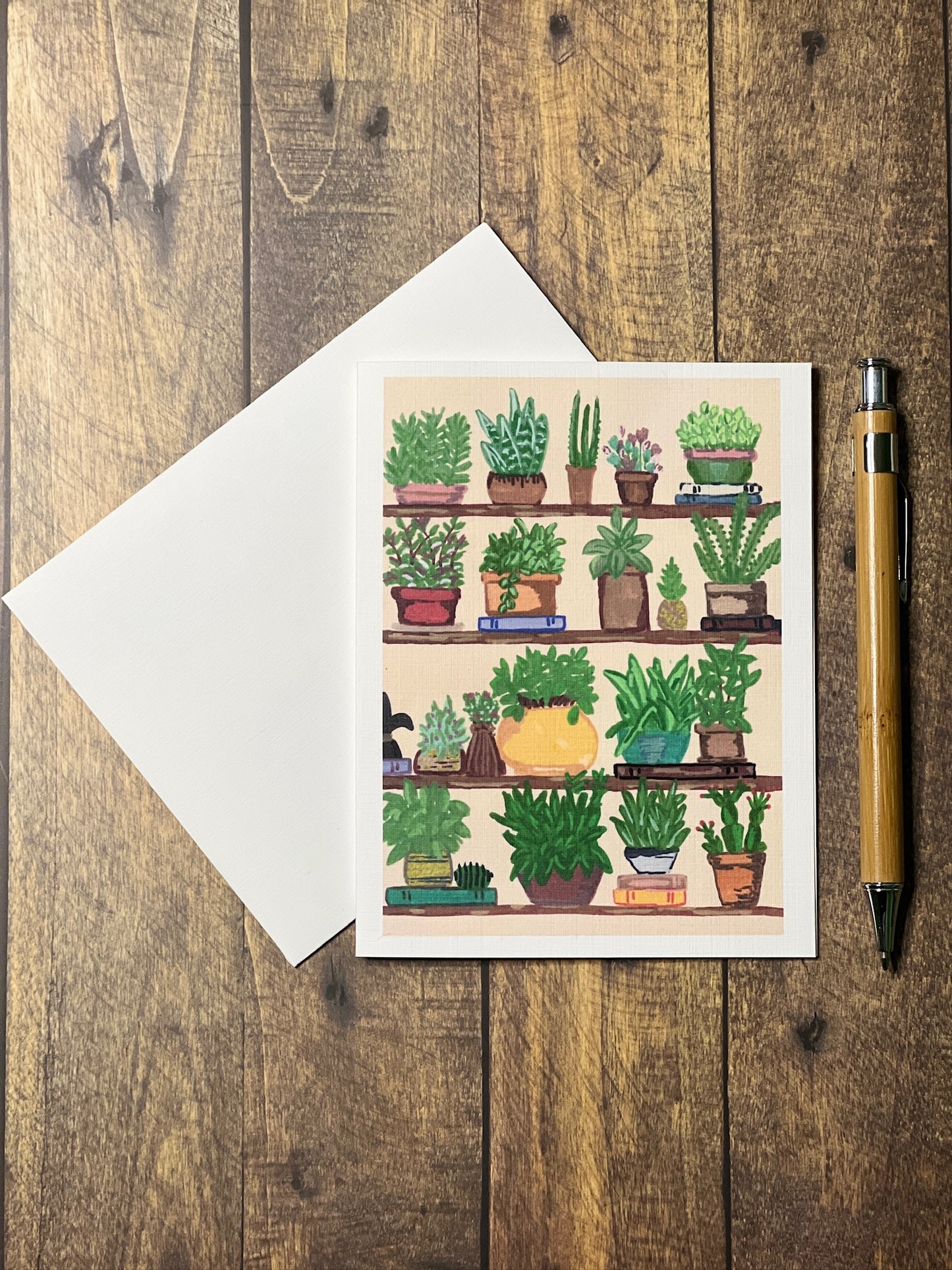 Greeting Card | Houseplant Shelf | Hand-Painted Succulent & Greenery Art
