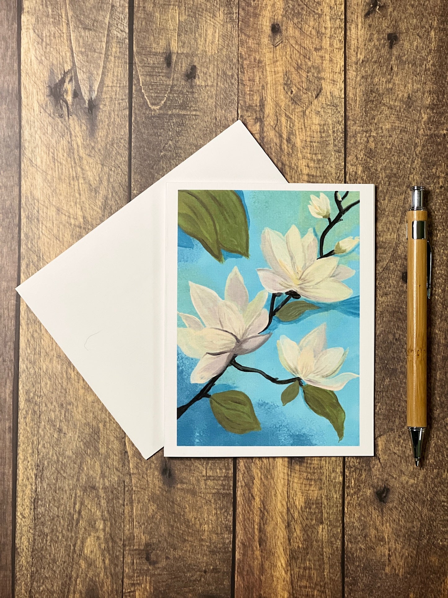 Greeting Card | White Magnolia Blossom | Hand-Painted Floral Art