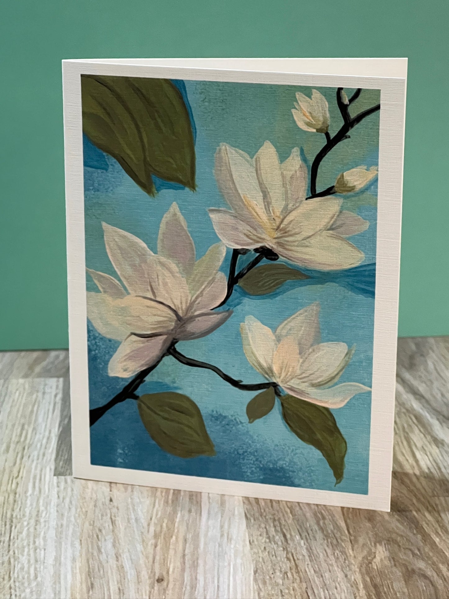 Greeting Card | White Magnolia Blossom | Hand-Painted Floral Art
