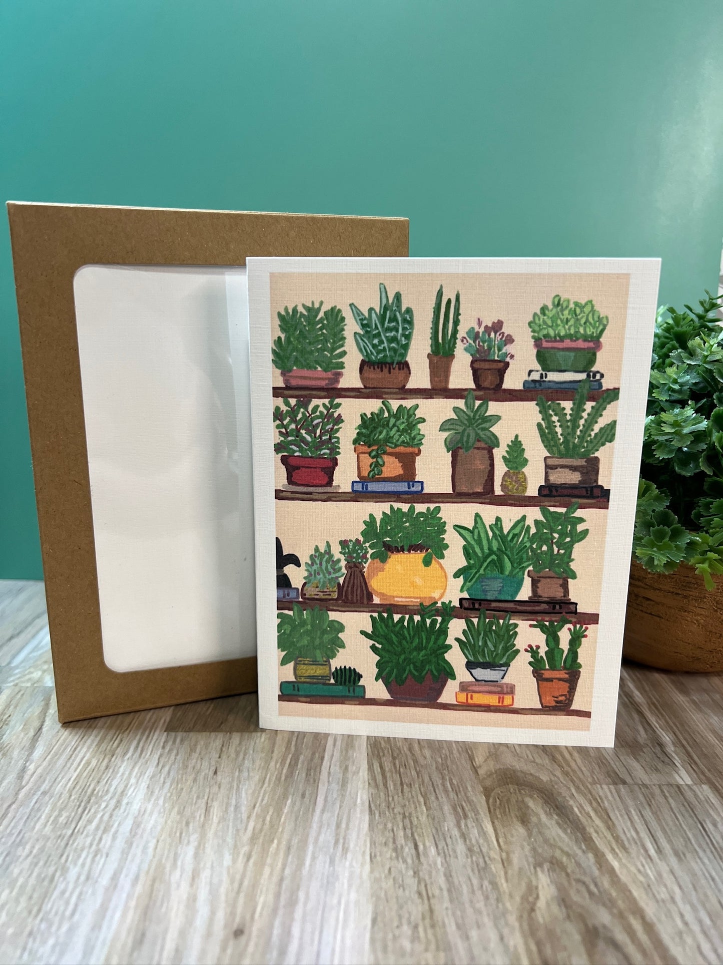 Greeting Card | Houseplant Shelf | Hand-Painted Succulent & Greenery Art